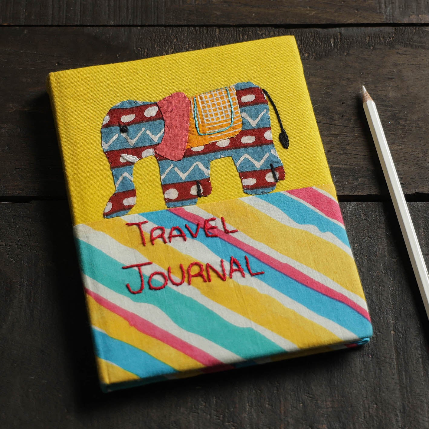 Yellow - handmade quilted applique work notebook 05