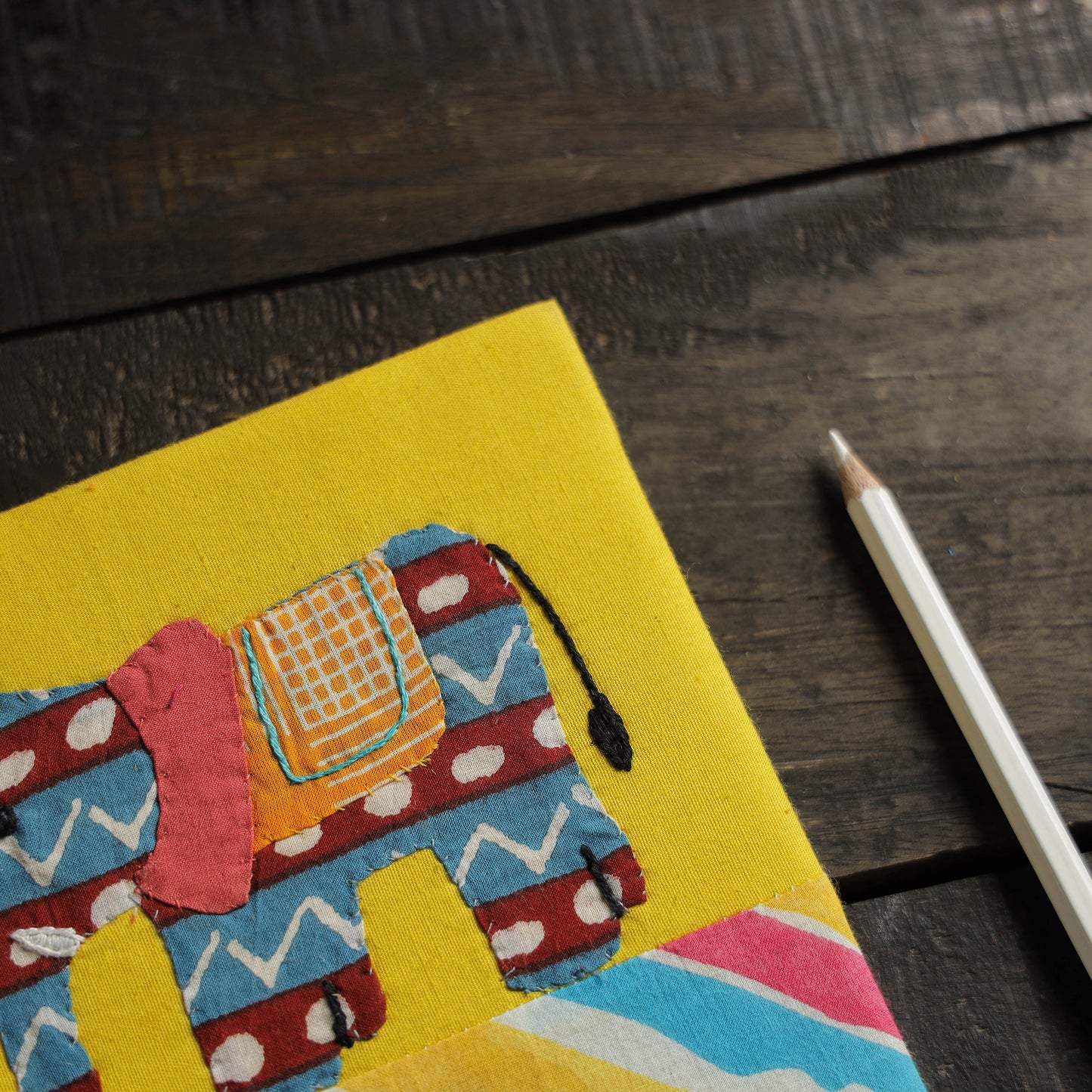 Yellow - handmade quilted applique work notebook 05
