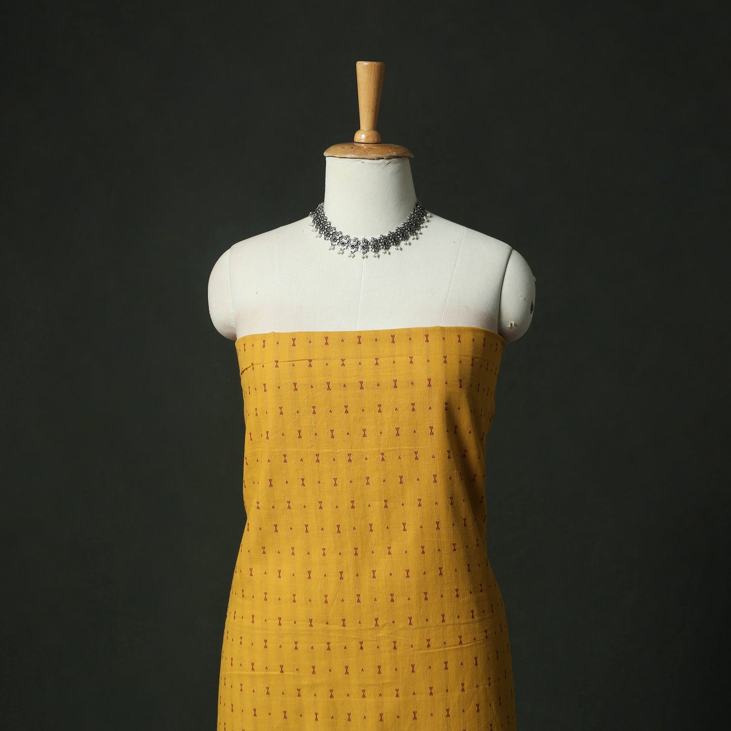 Yellow - Jacquard Woven Cotton 2pc Unstitched Dress Material Kurta Set with Earrings 15