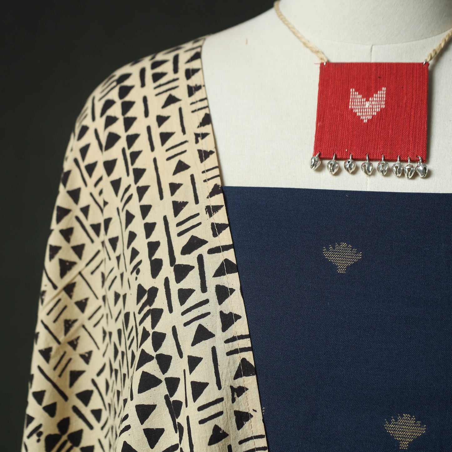 Blue - Jacquard Woven Cotton 2pc Unstitched Dress Material Kurta Set with Jewellery 16