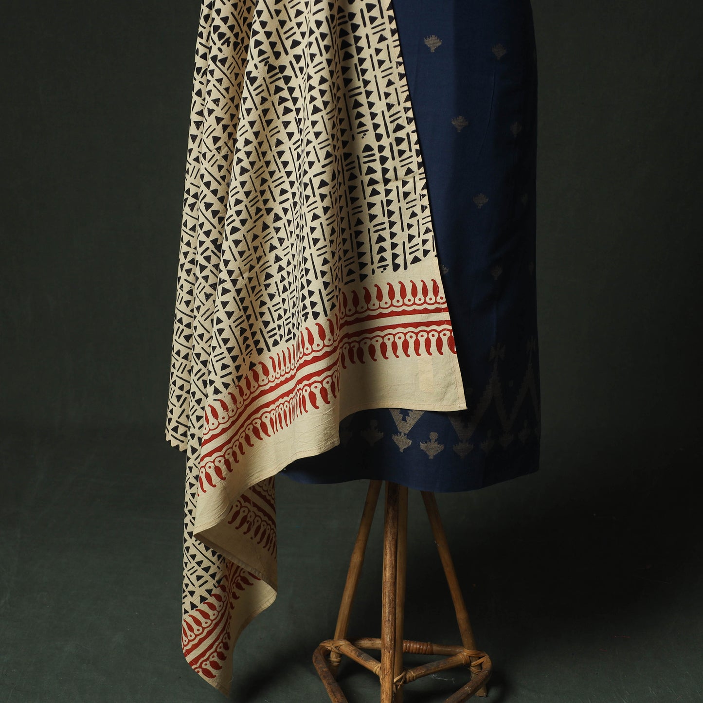 Blue - Jacquard Woven Cotton 2pc Unstitched Dress Material Kurta Set with Jewellery 16