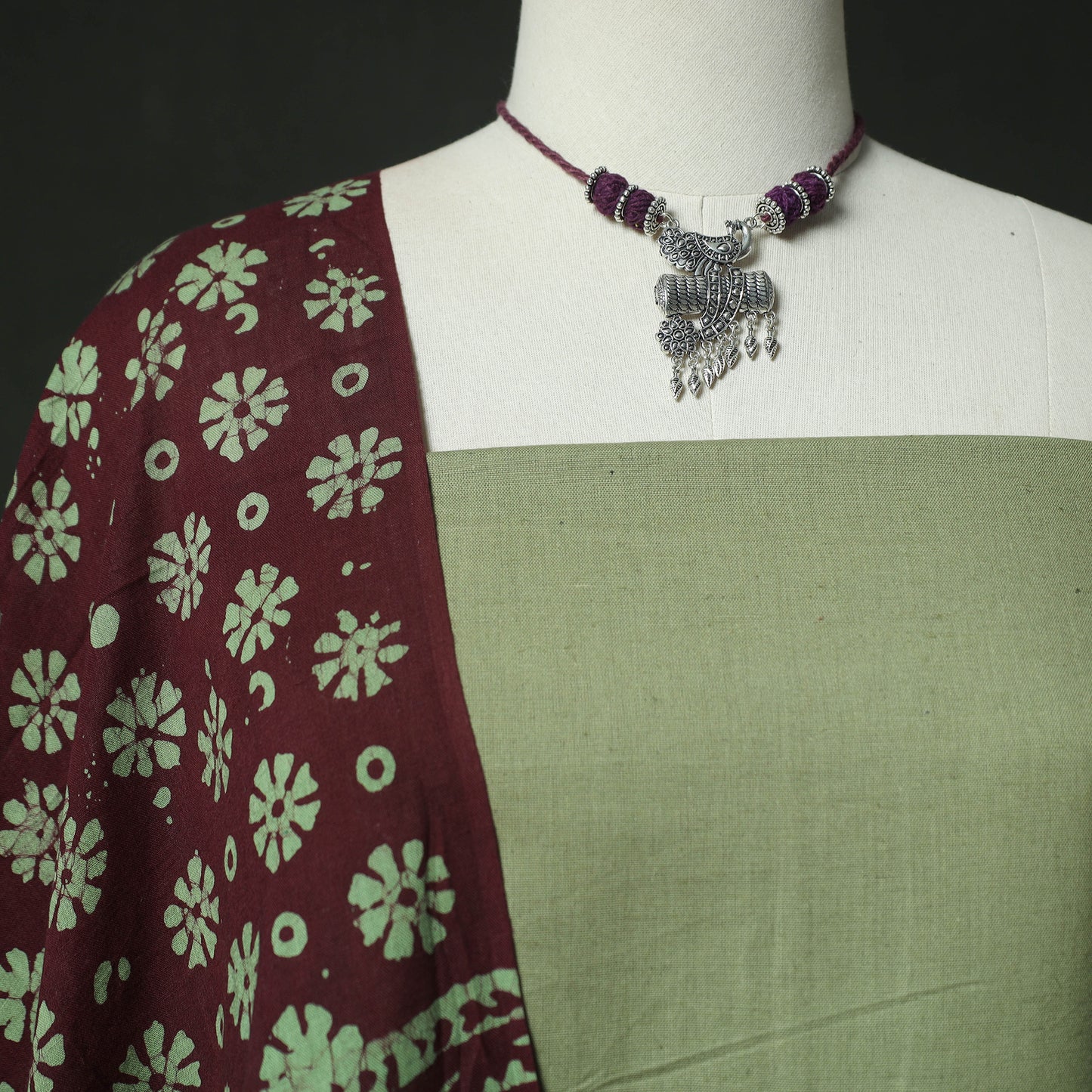 Plain Cotton 2pc Unstitched Dress Material Kurta Set with Jewellery 20
