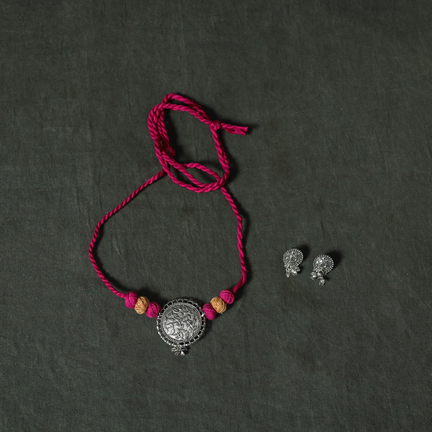 Pink - Plain Slub Silk 2pc Unstitched Dress Material Kurta Set with Jewellery 27