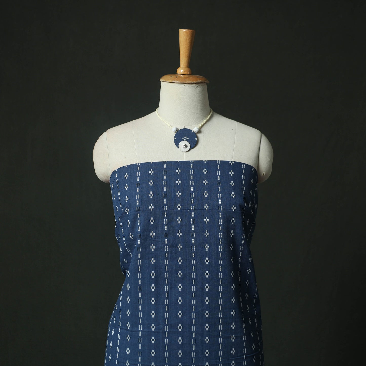 Blue - Jacquard Woven 2pc Cotton Unstitched Dress Material Kurta Set with Jewellery 04