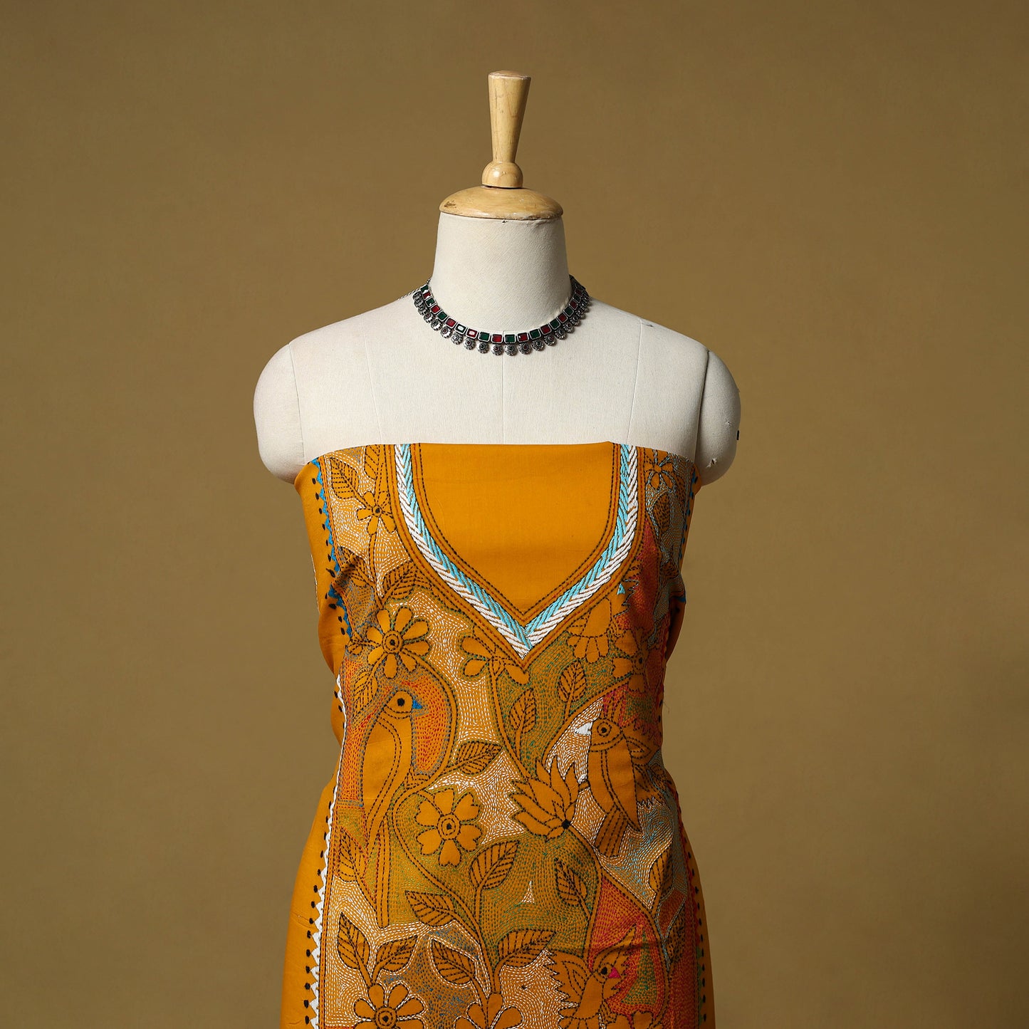 Bengal Kantha Hand Embroidered Unstitched Kurta Material (2.85M) 23