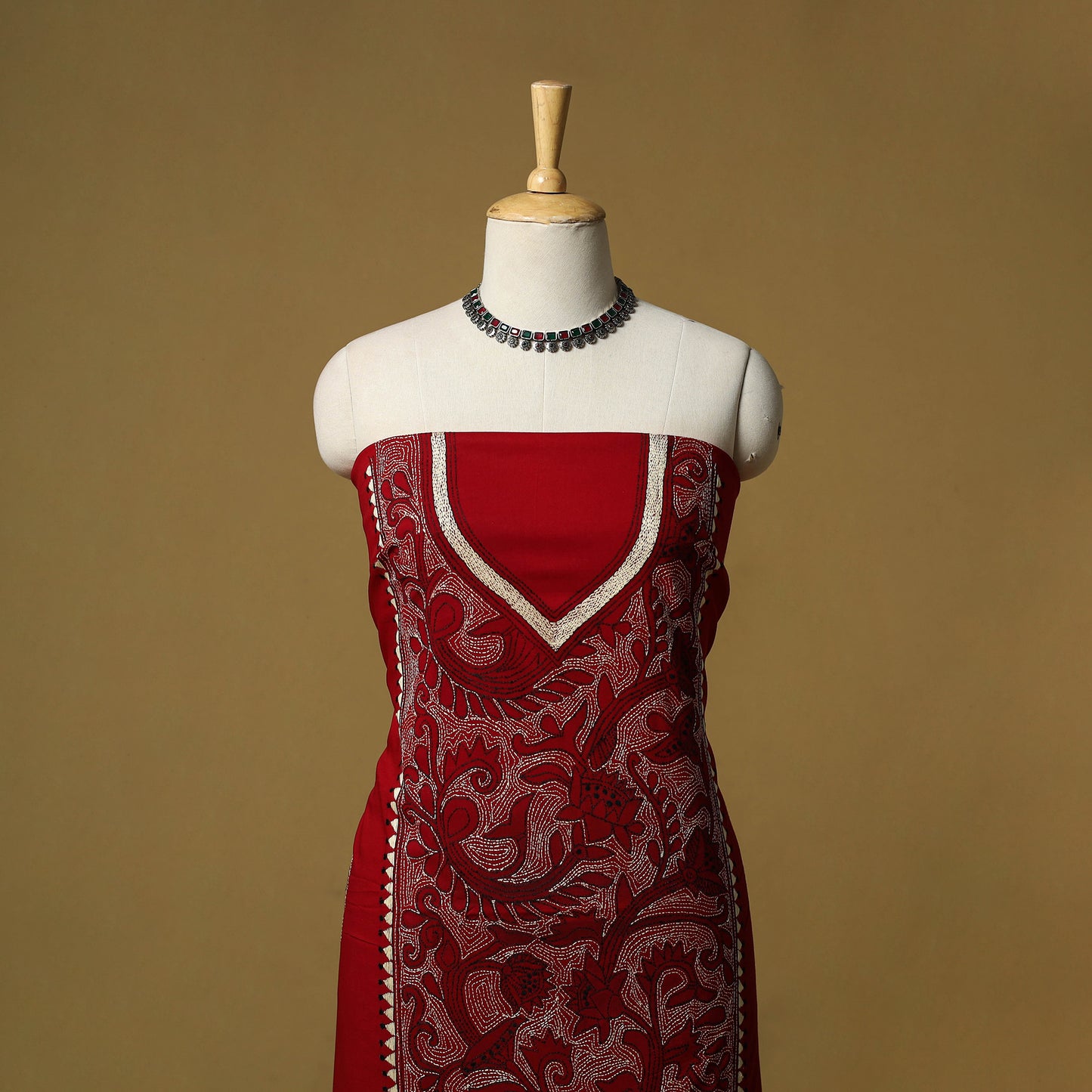 Bengal Kantha Hand Embroidered Unstitched Kurta Material (2.8M) 33