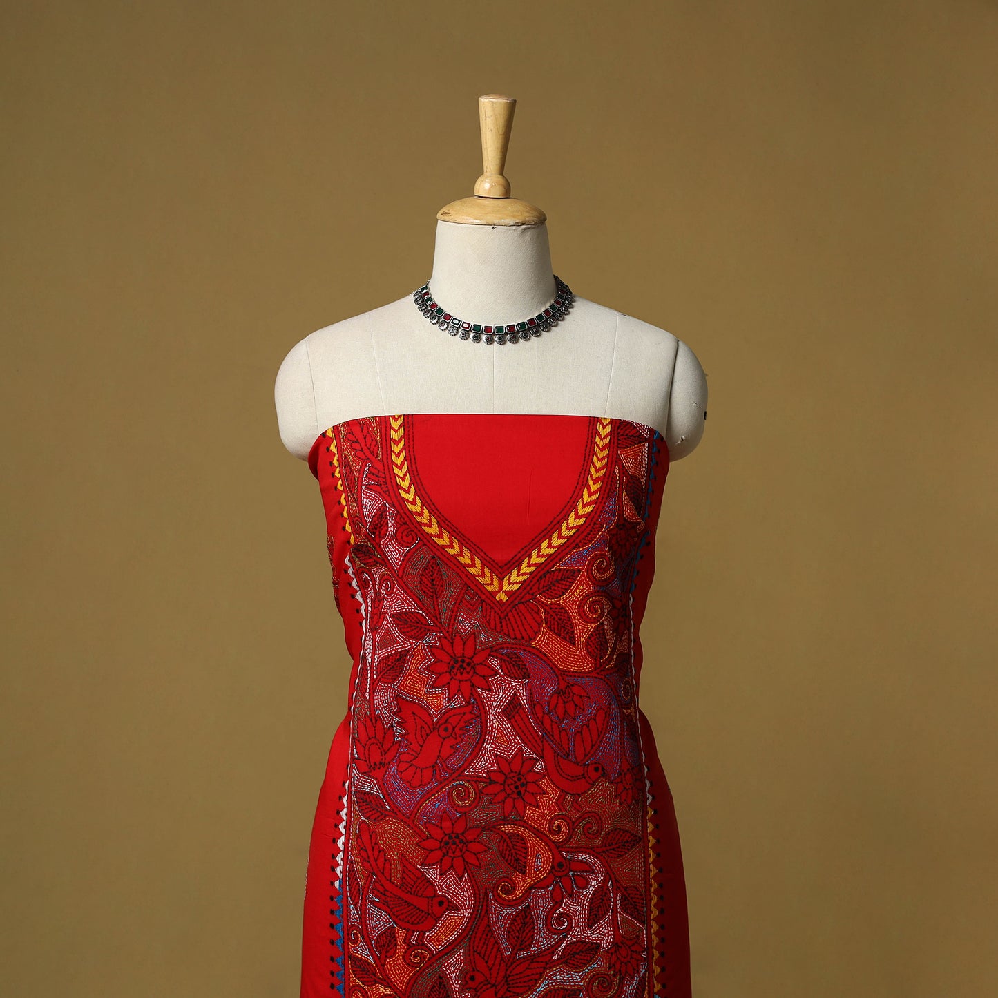 Bengal Kantha Hand Embroidered Unstitched Kurta Material (2.85M) 34