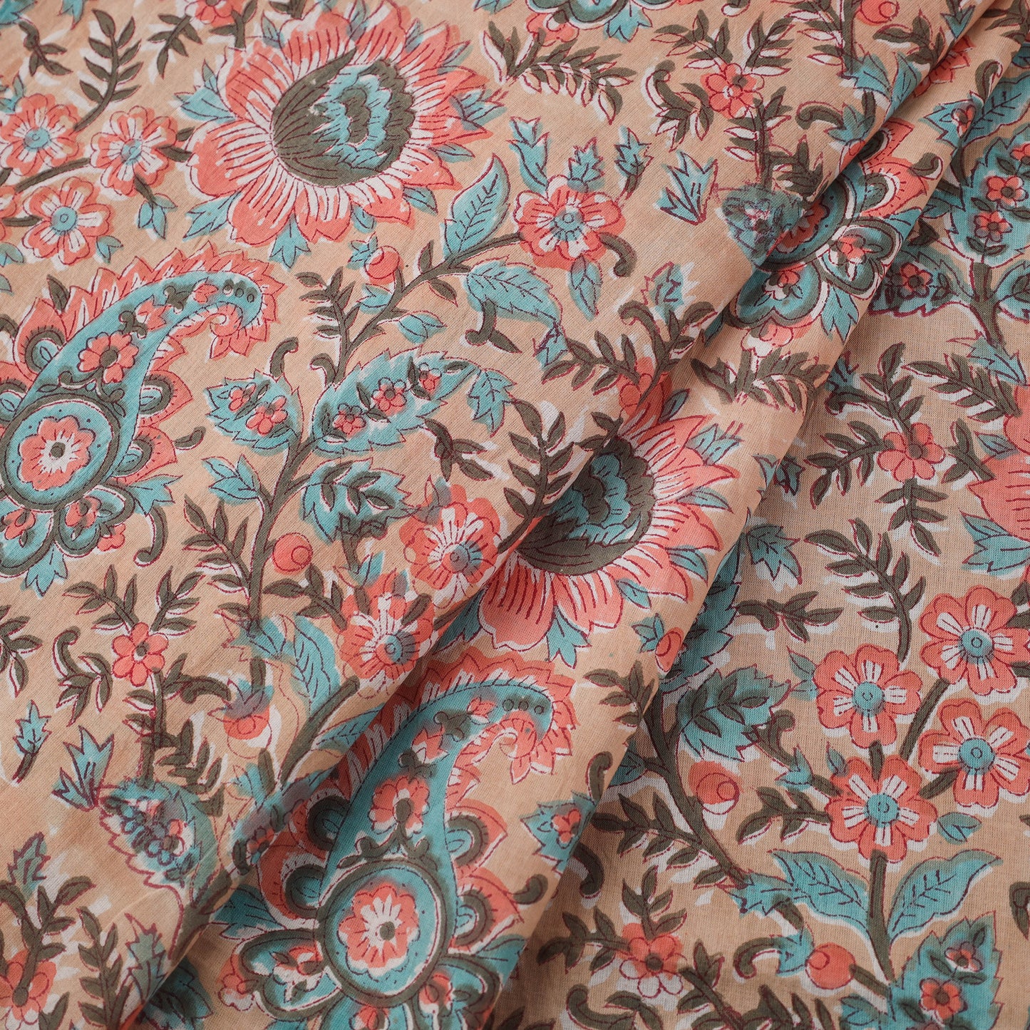 Multicolor Block Print Cotton Sanganeri Fabric