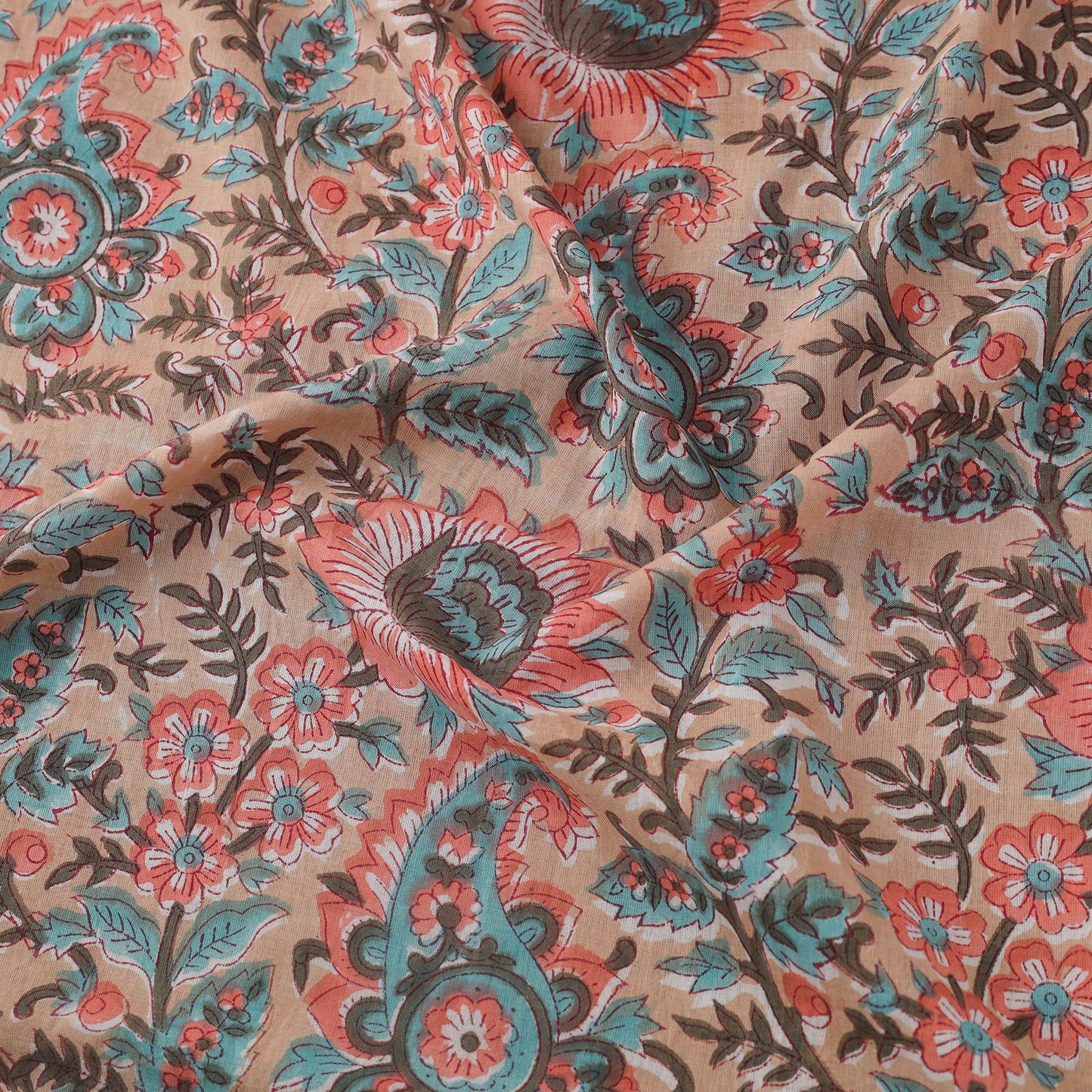 Multicolor Block Print Cotton Sanganeri Fabric