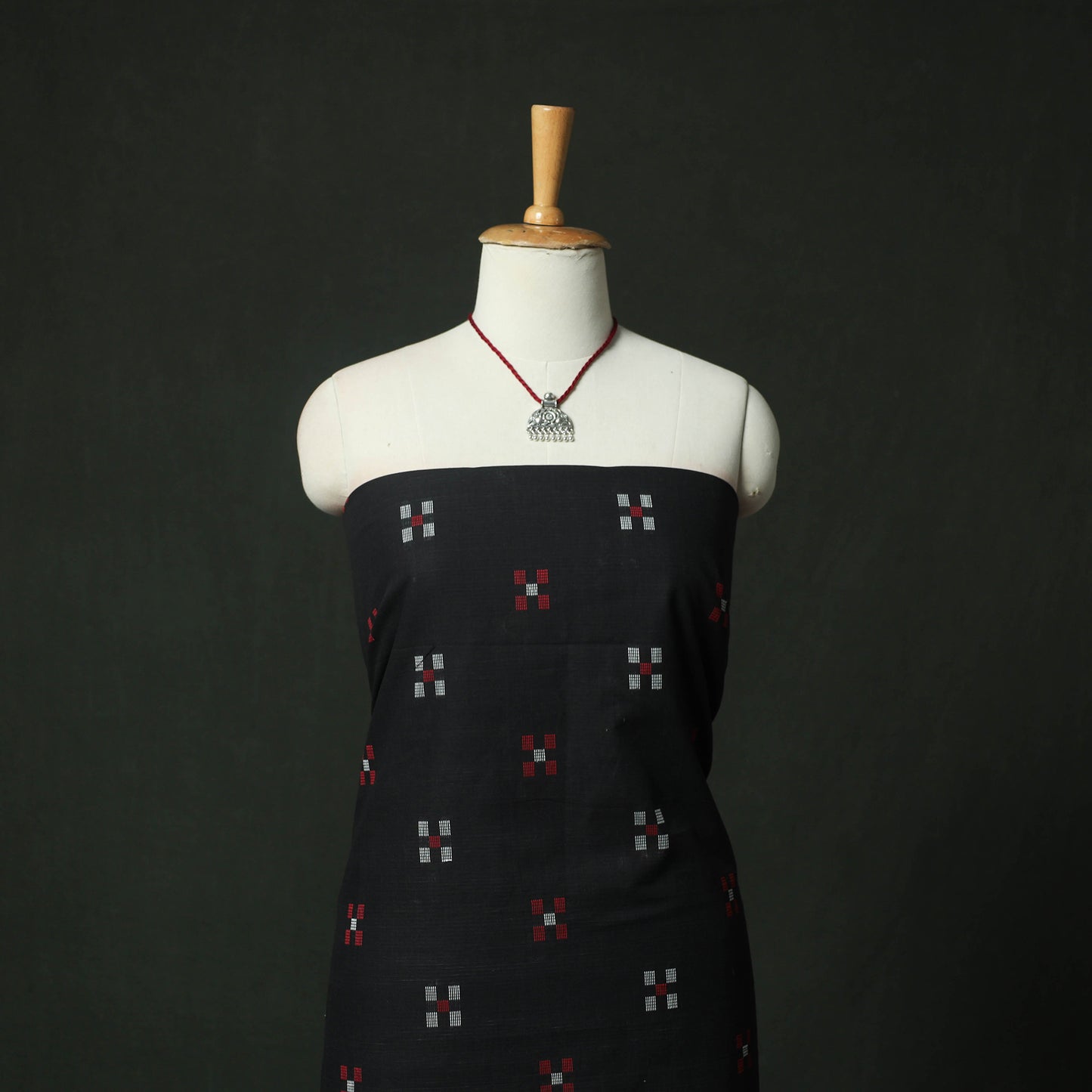 Black - Jacquard Woven 2pc Cotton Unstitched Dress Material Kurta Set with Jewellery 13