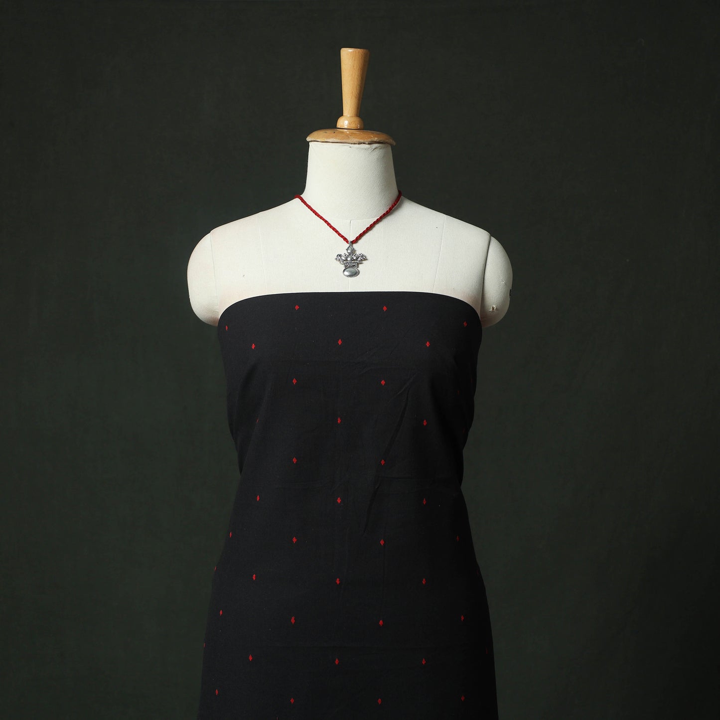 Black - Jacquard Woven 2pc Cotton Unstitched Dress Material Kurta Set with Jewellery 15