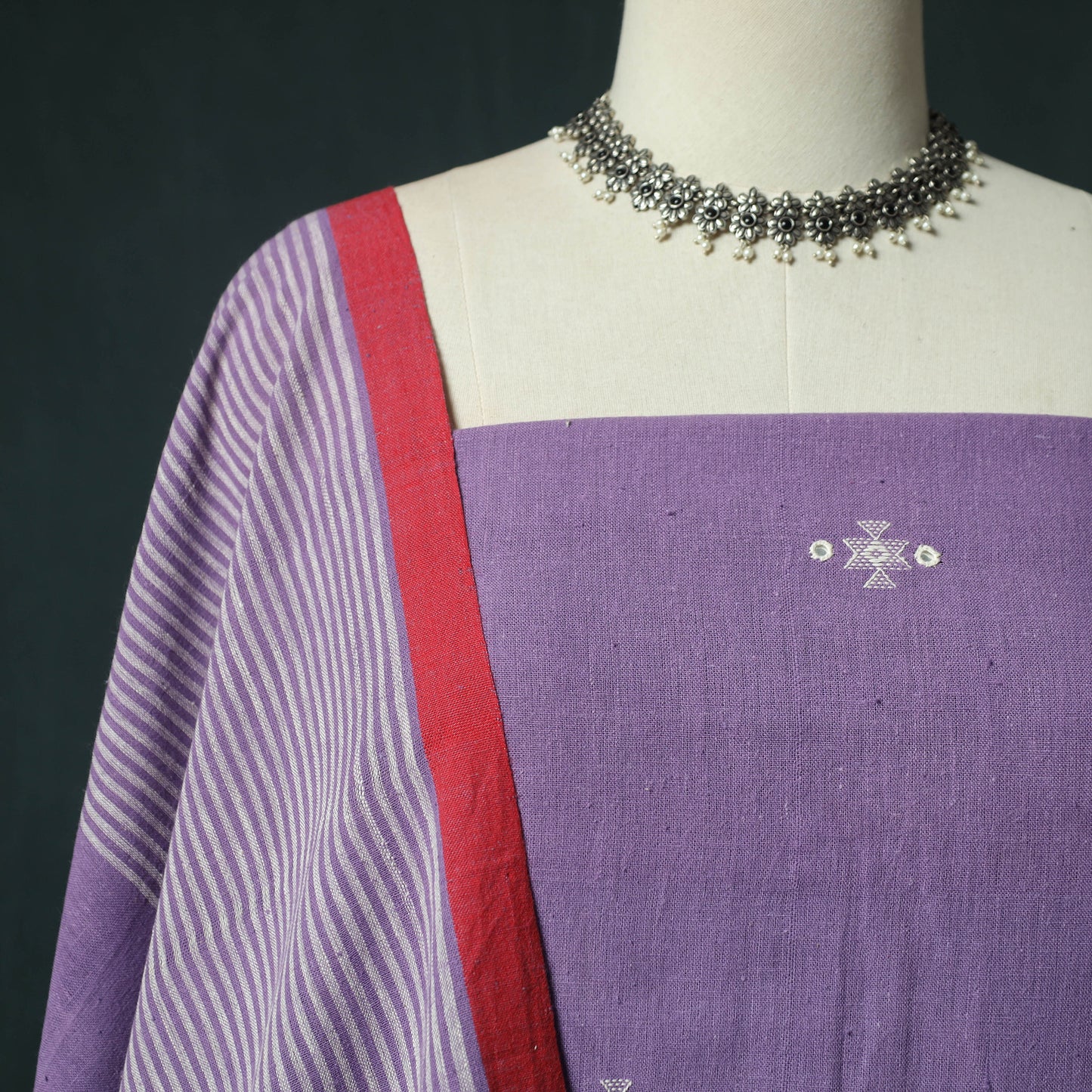 Purple - Kutch Bhujodi Handloom Kala Cotton 3pc Unstitched Dress Material Suit Set 08