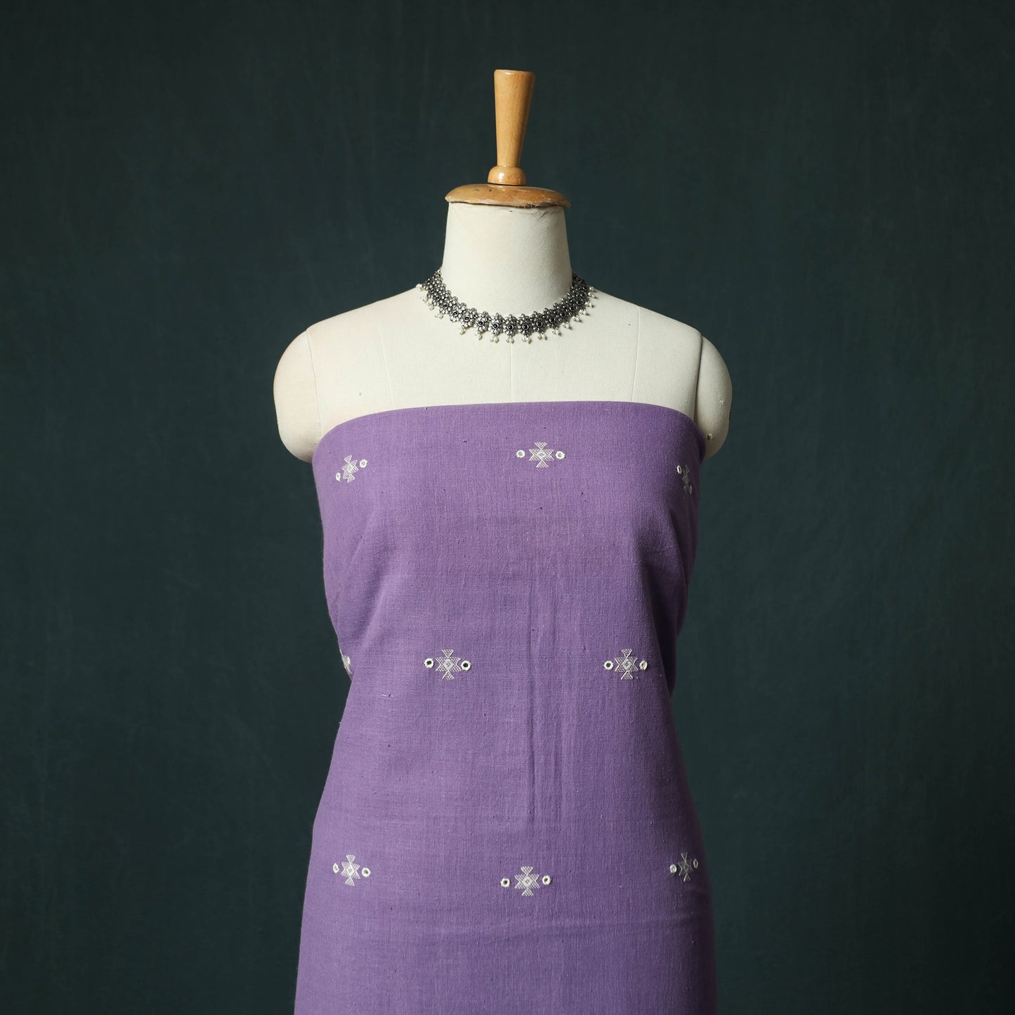 Purple - Kutch Bhujodi Handloom Kala Cotton 3pc Unstitched Dress Material Suit Set 08