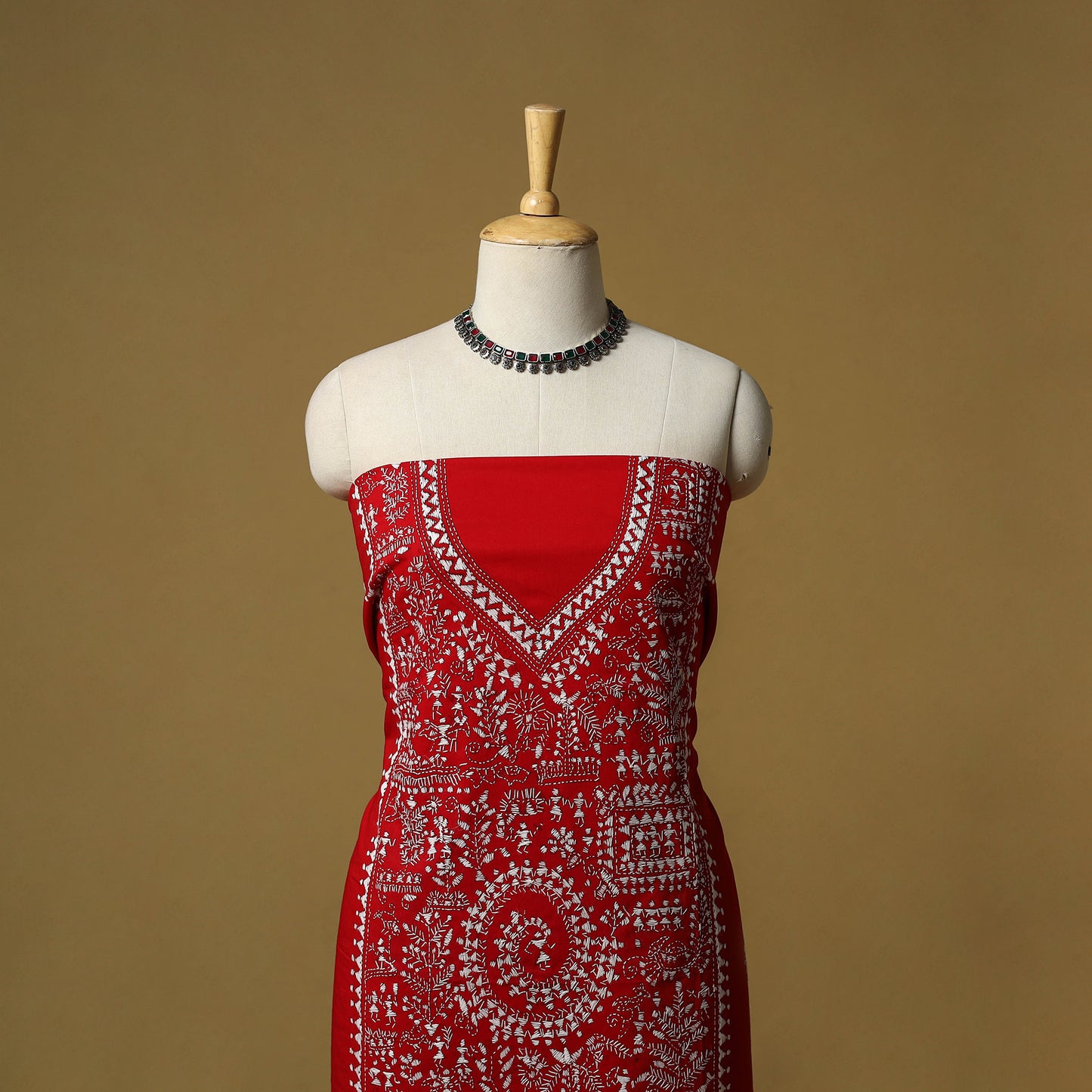 Bengal Kantha Hand Embroidered Unstitched Kurta Material (2.8M) 08