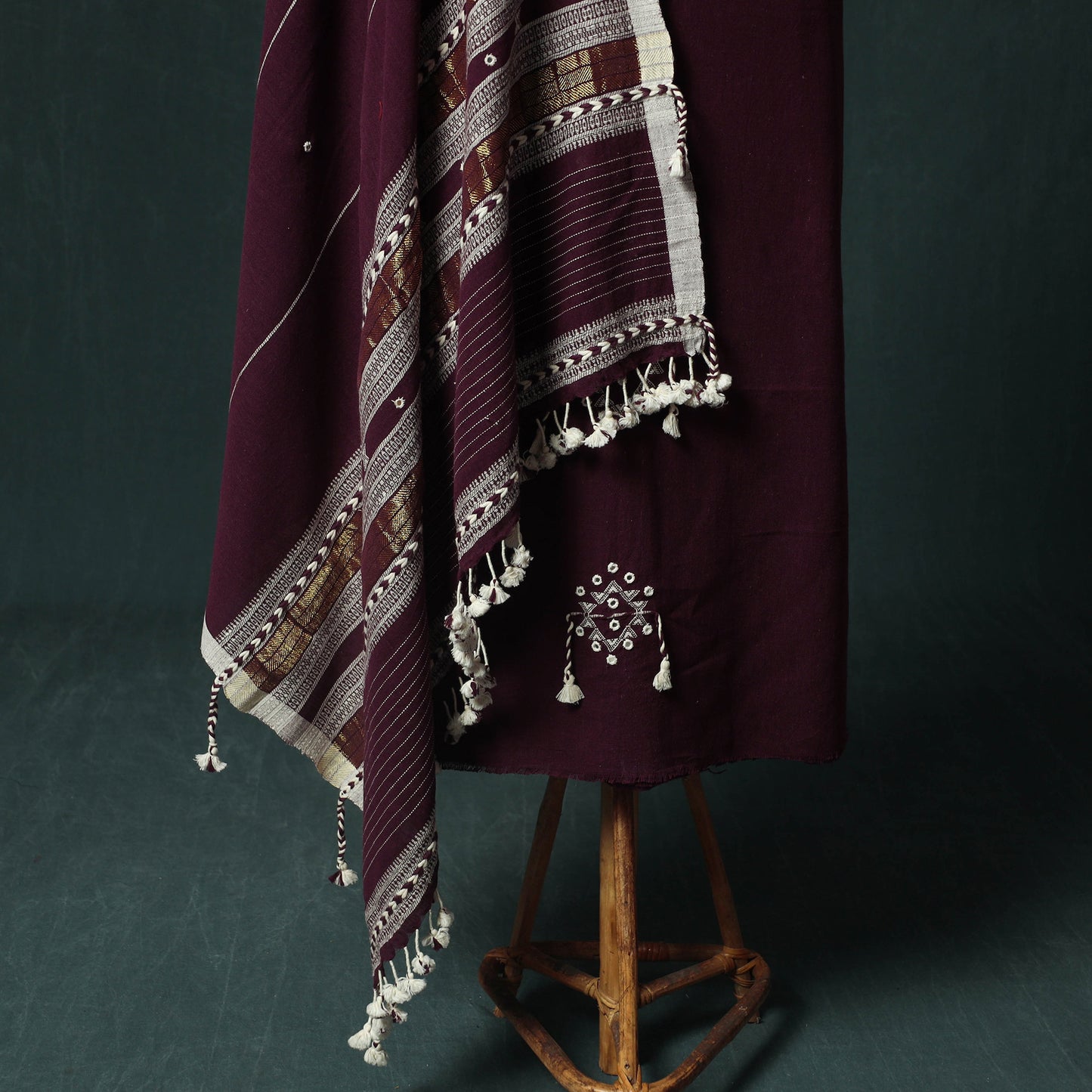 Purple - Kutch Bhujodi Handloom Kala Cotton 3pc Unstitched Dress Material Suit Set 05