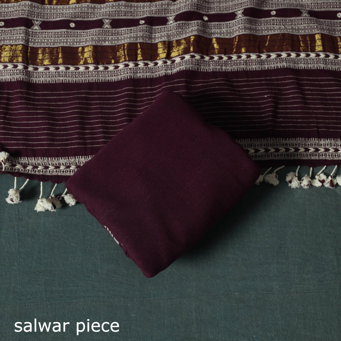 Purple - Kutch Bhujodi Handloom Kala Cotton 3pc Unstitched Dress Material Suit Set 05