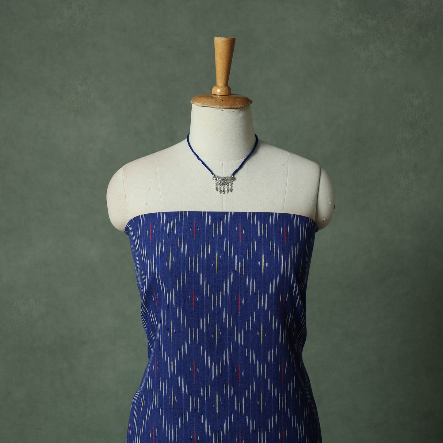 Pochampally Ikat Weave Cotton 2pc Unstitched Dress Material Kurta Set with Jewellery 04