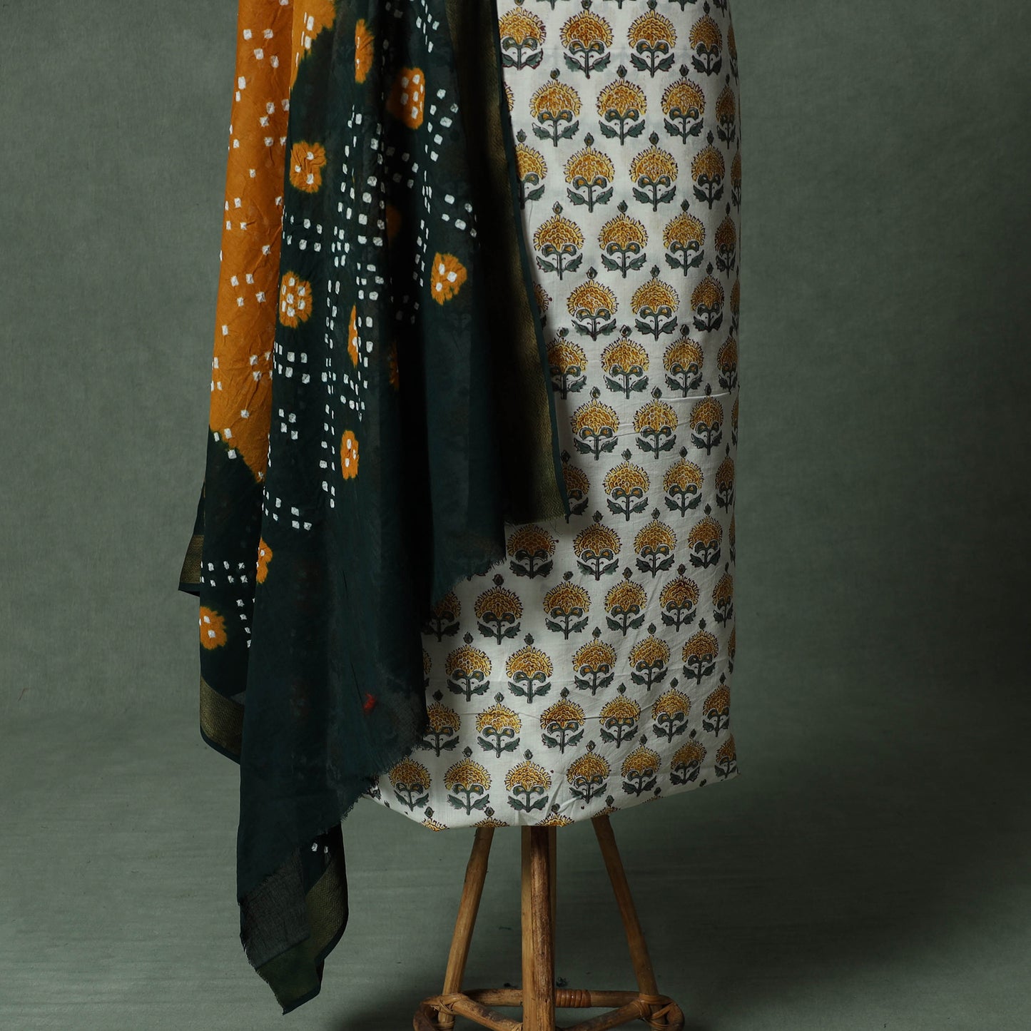 Sanganeri Hand Block Print Cotton 2pc Unstitched Dress Material Kurta Set with Jewellery 13
