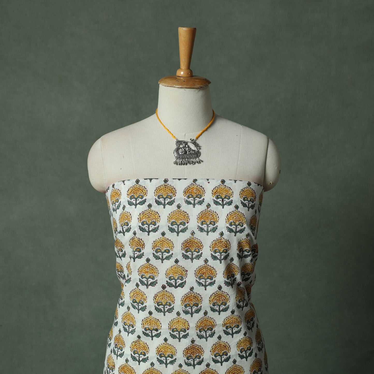Sanganeri Hand Block Print Cotton 2pc Unstitched Dress Material Kurta Set with Jewellery 13