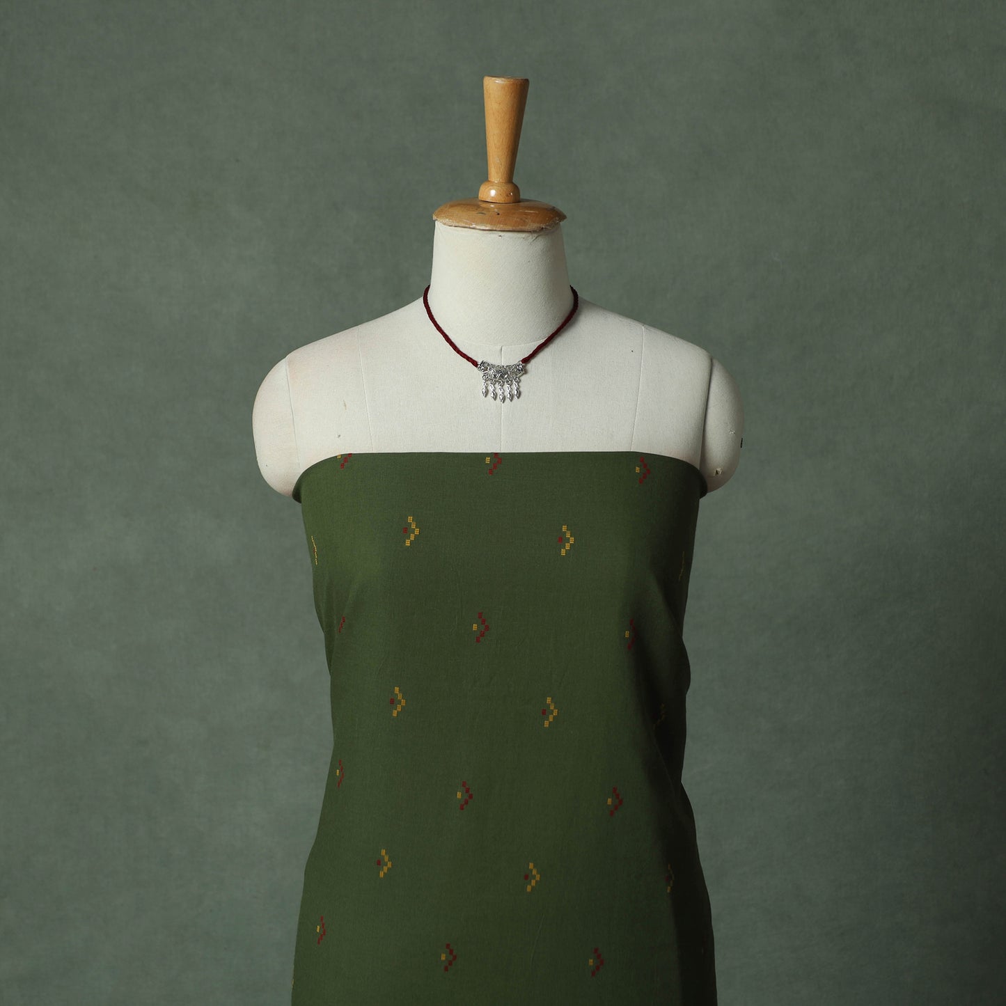 Jacquard Woven Cotton 2pc Unstitched Dress Material Kurta Set with Jewellery 15