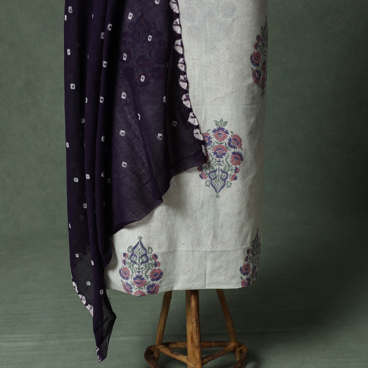 Sanganeri Hand Block Print Cotton 2pc Unstitched Dress Material Kurta Set with Jewellery 19