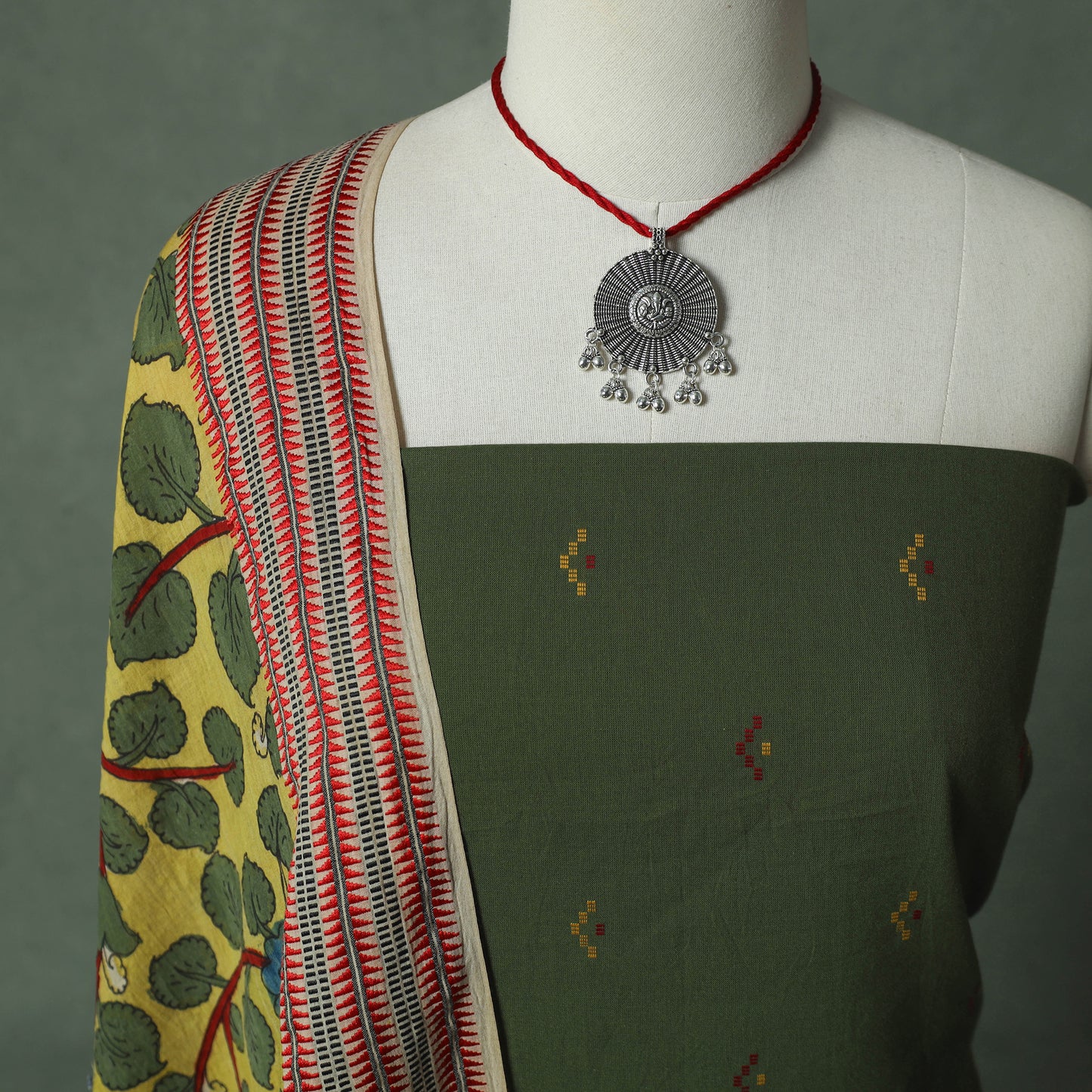 Jacquard Woven Cotton 2pc Unstitched Dress Material Kurta Set with Jewellery 21