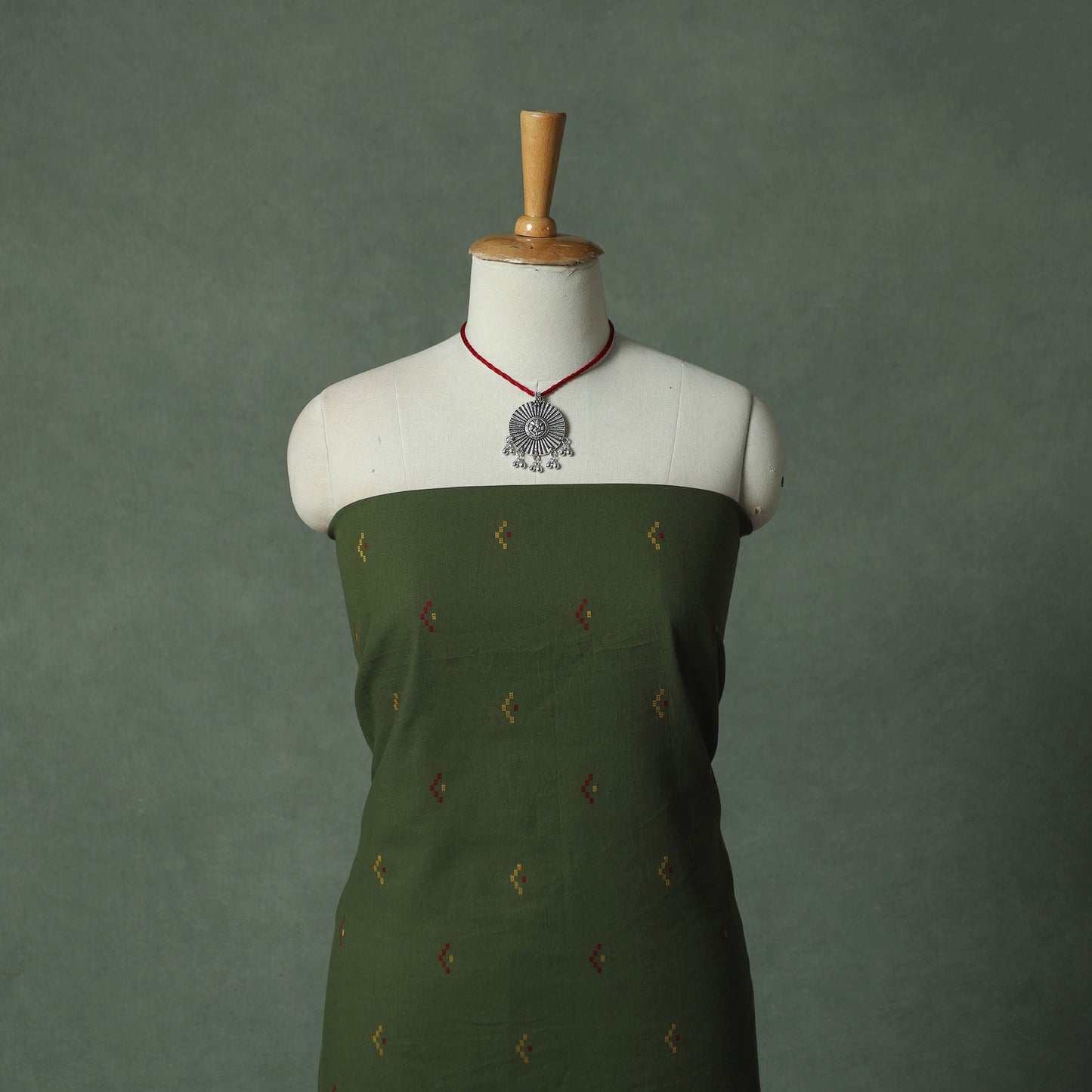 Jacquard Woven Cotton 2pc Unstitched Dress Material Kurta Set with Jewellery 21