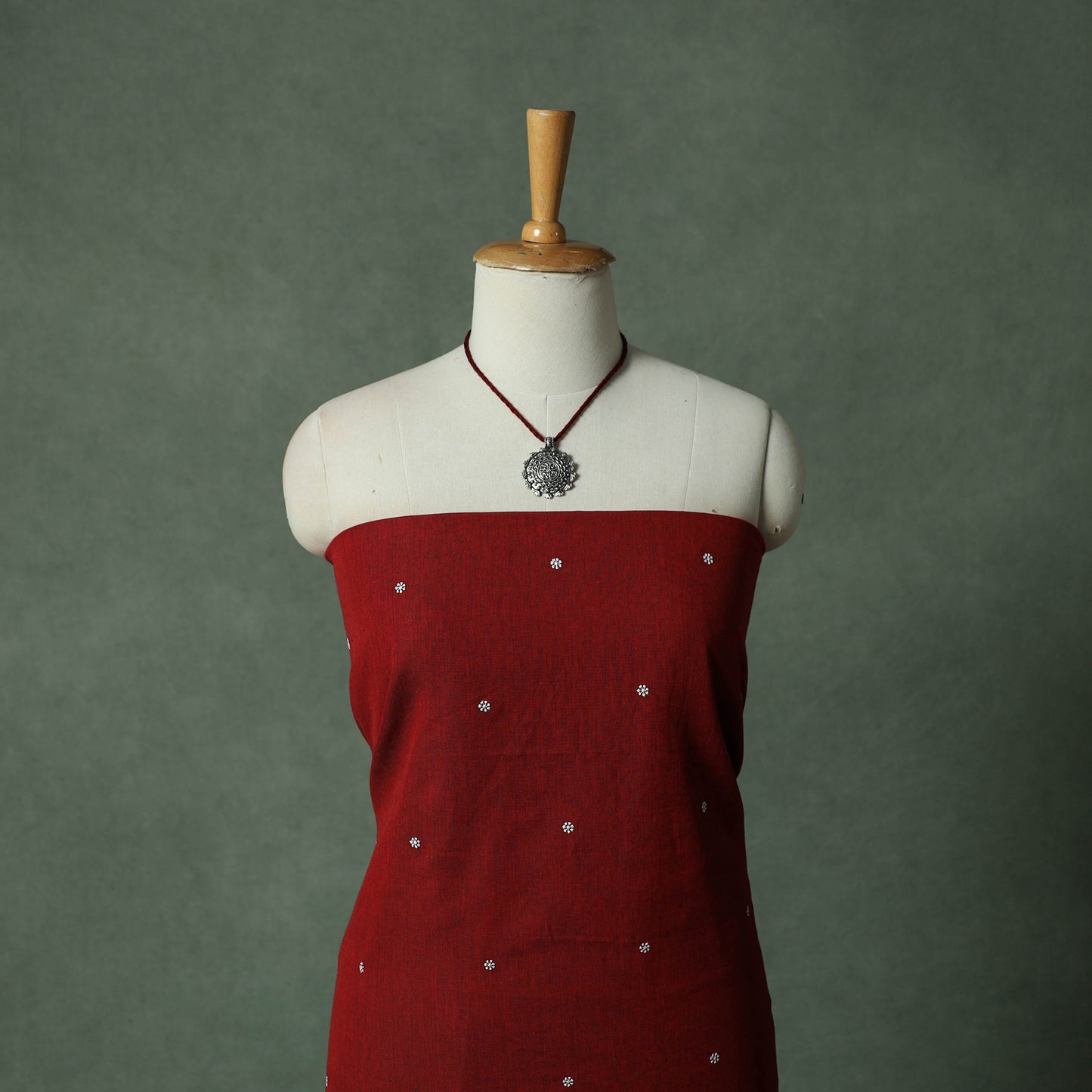 Jacquard Woven Cotton 2pc Unstitched Dress Material Kurta Set with Jewellery 25