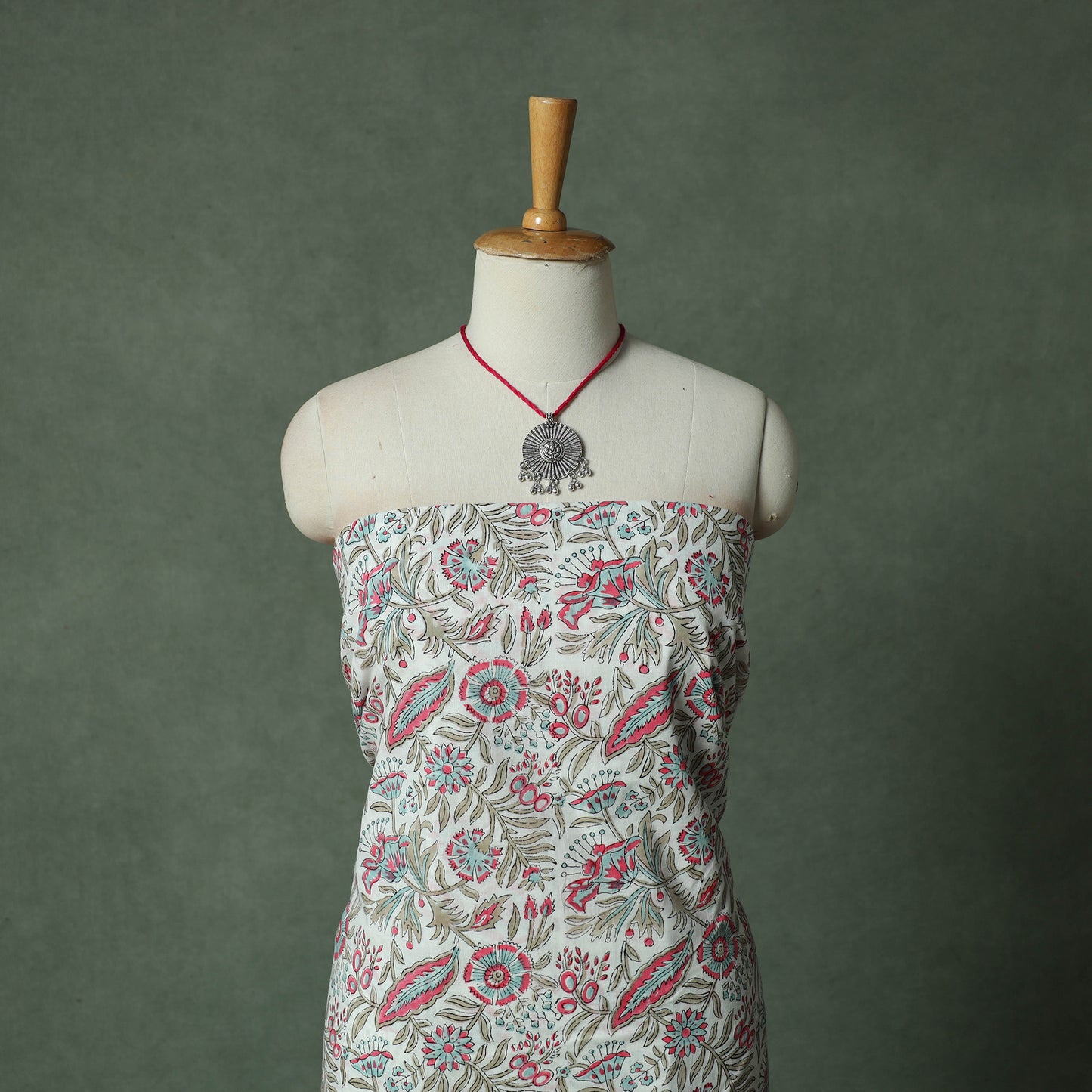Sanganeri Hand Block Print Cotton 2pc Unstitched Dress Material Kurta Set with Jewellery 28