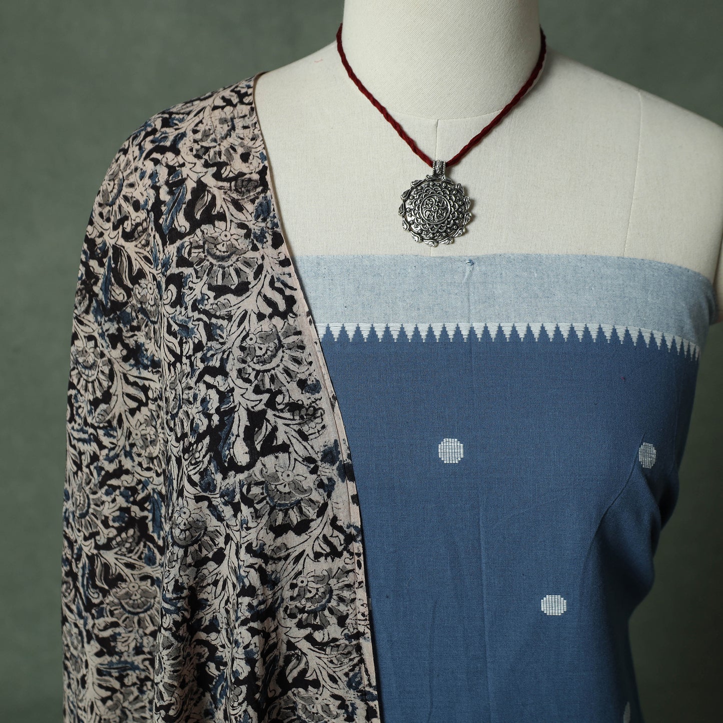 Jacquard Woven Cotton 2pc Unstitched Dress Material Kurta Set with Jewellery 30