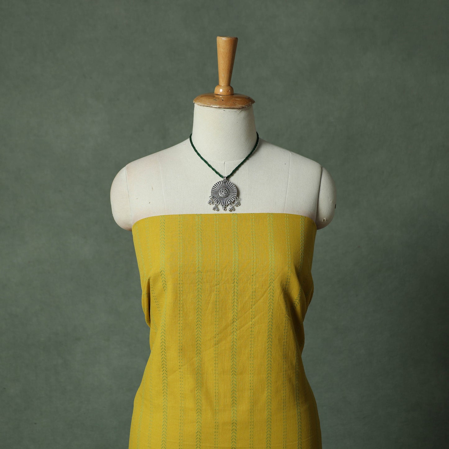 Yellow - Jacquard Woven Cotton 2pc Unstitched Dress Material Kurta Set with Jewellery 31