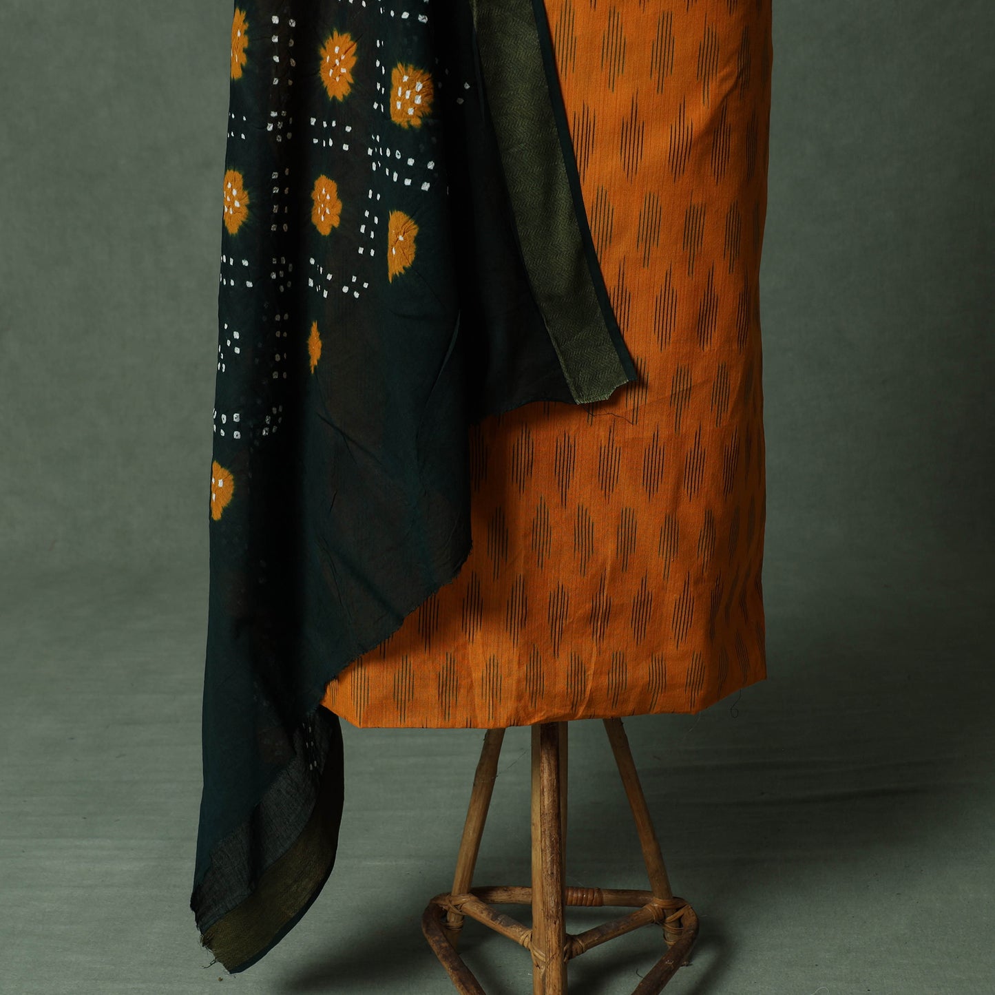 Pochampally Ikat Weave Cotton 2pc Unstitched Dress Material Kurta Set with Jewellery 32