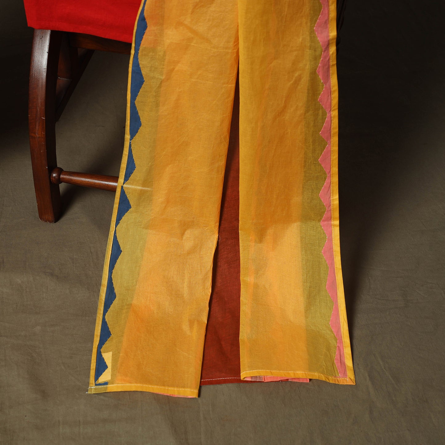 Red - Barmer Applique Cutwork Cotton 3pc Unstitched Dress Material Suit Set 09