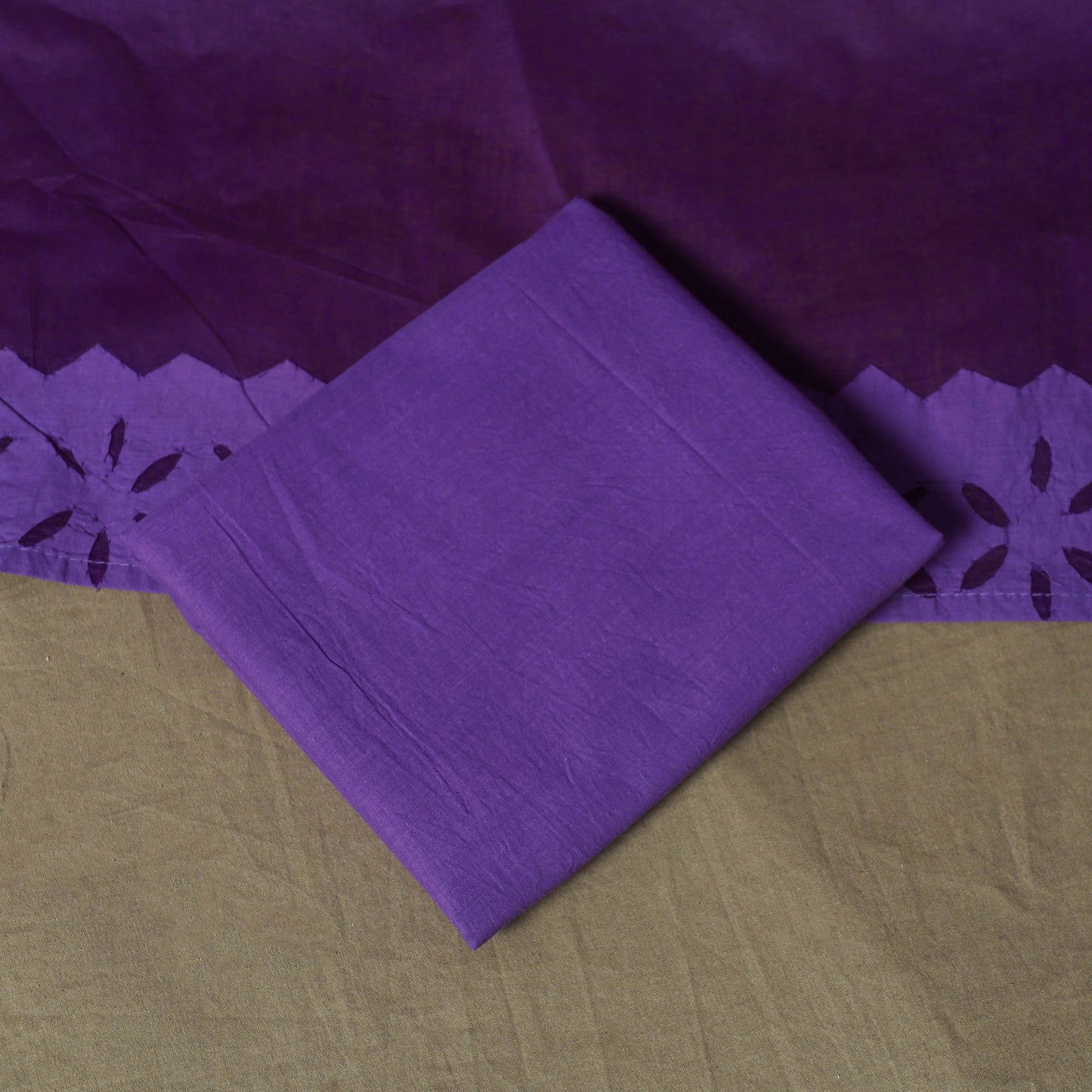 Purple - Barmer Applique Cutwork Cotton 3pc Unstitched Dress Material Suit Set 10