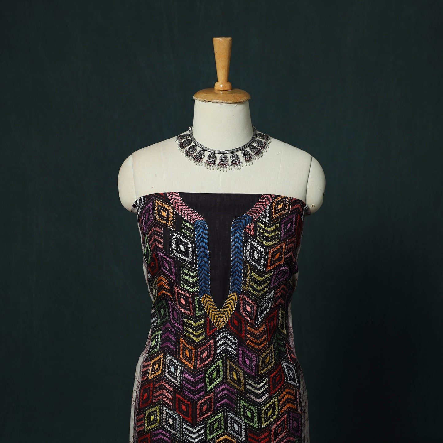 Bengal Kantha Work Cotton Unstitched Batik Print Kurta Material (2.5m) 01