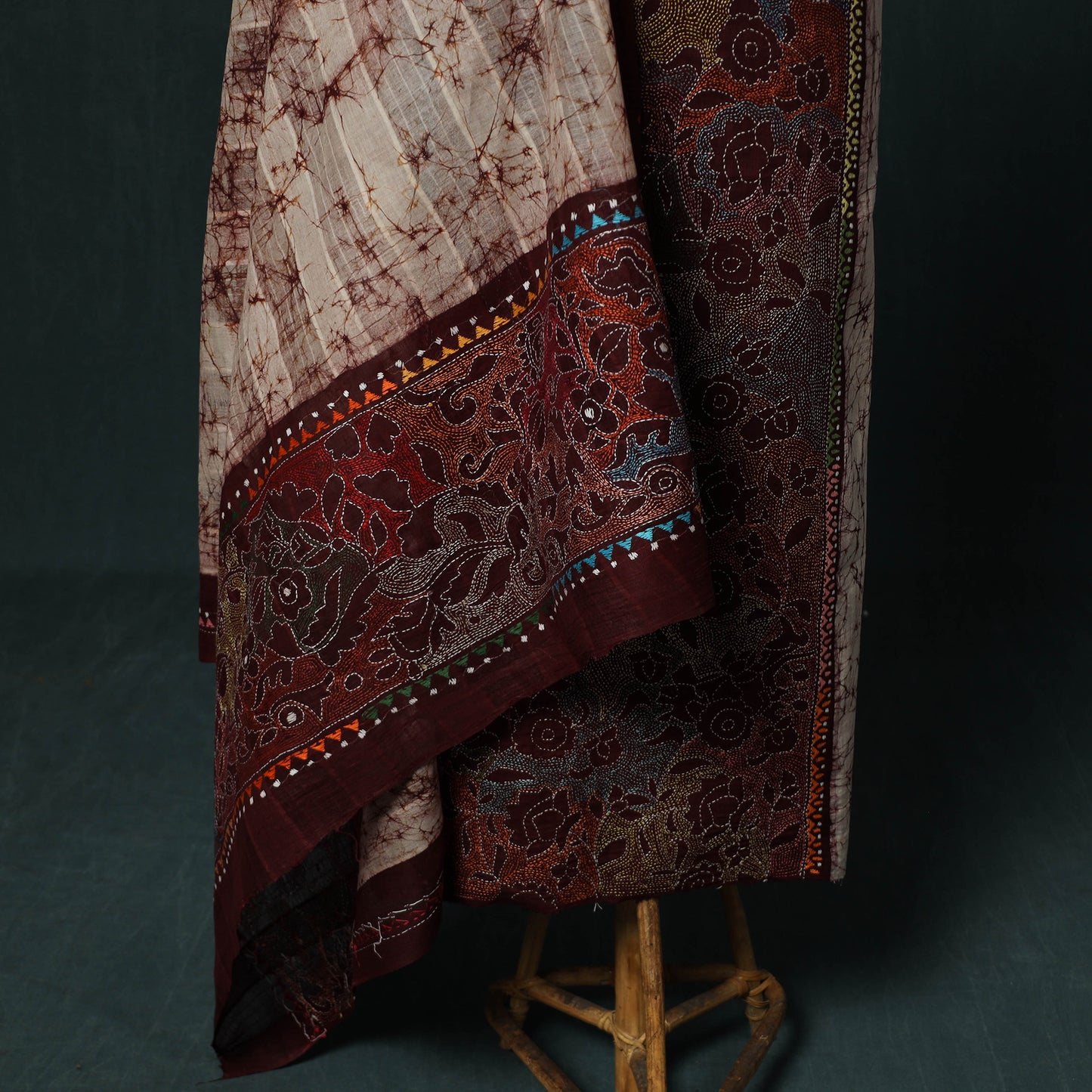 Bengal Kantha Work Cotton 2pc Unstitched Batik Print Dress Material Kurta Set 14