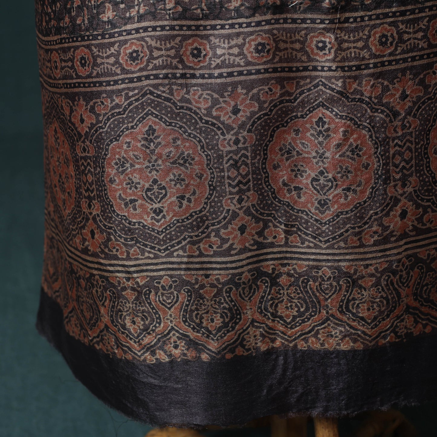 Brown - 2pc Ajrakh Hand Block Print Handloom Tussar Silk Natural Dyed Unstitched Dress Material Kurta Set 06