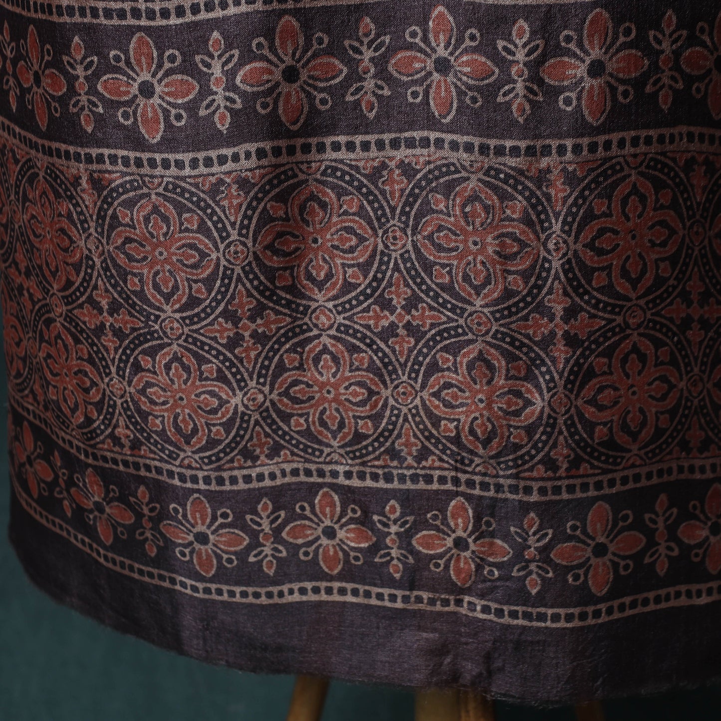 Brown - 2pc Ajrakh Hand Block Print Handloom Tussar Silk Natural Dyed Unstitched Dress Material Kurta Set 08