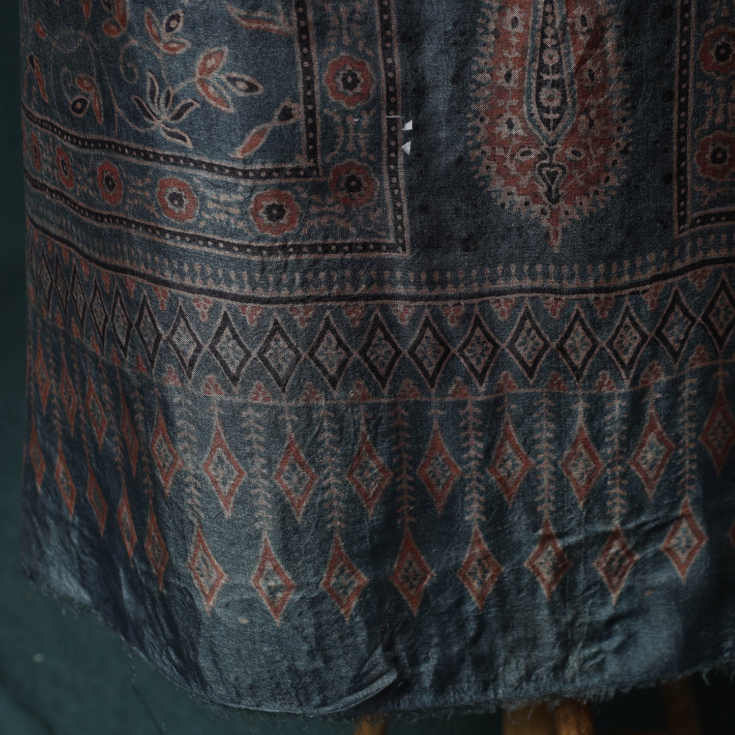 Blue - 2pc Ajrakh Hand Block Print Handloom Tussar Silk Natural Dyed Unstitched Dress Material Kurta Set 10
