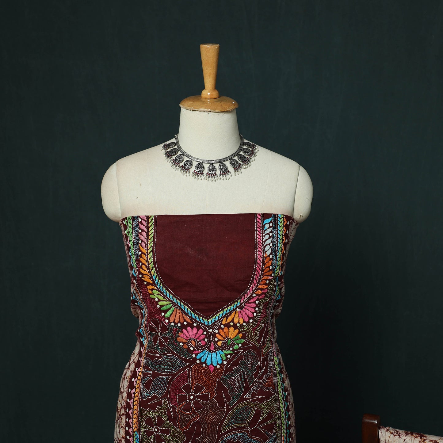 Bengal Kantha Work Cotton 3pc Unstitched Batik Print Dress Material Suit Set 16