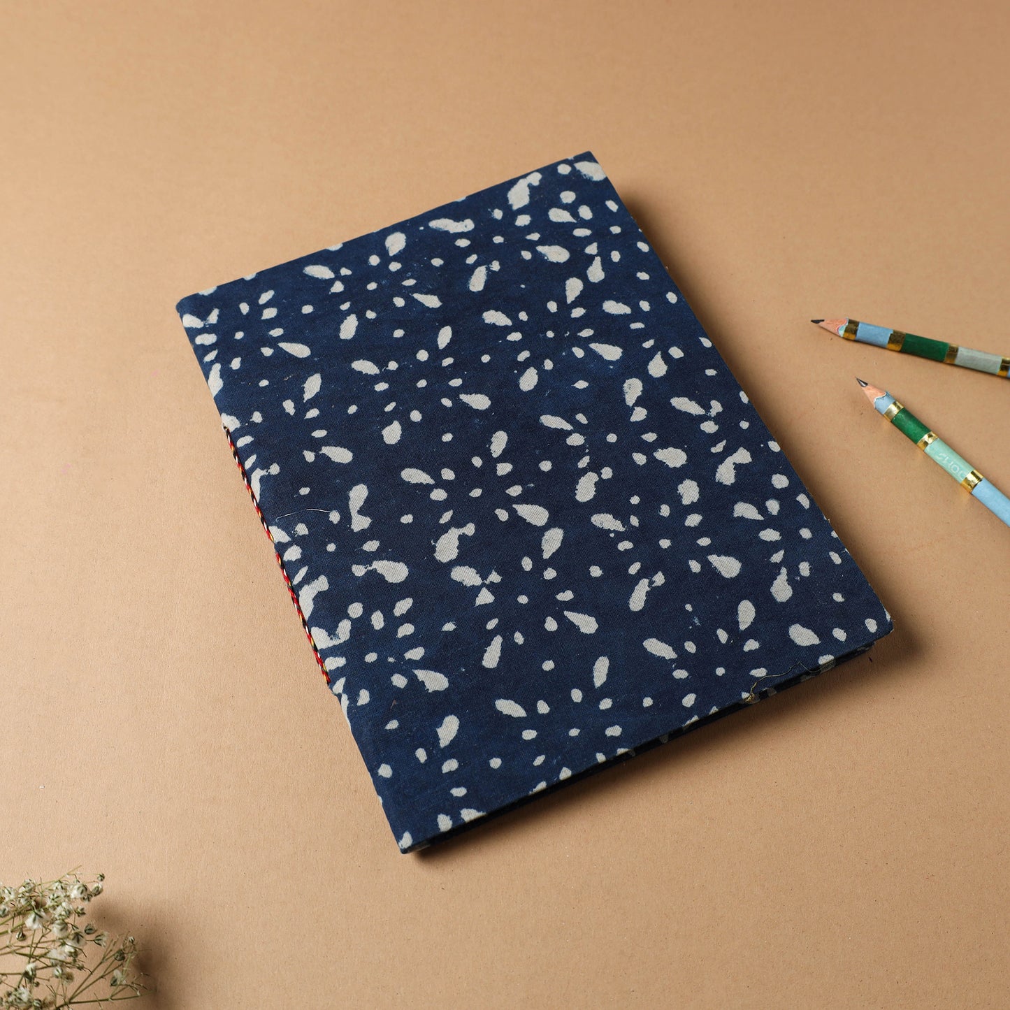 Blue - bindaas fabric cover handmade paper notebook (9 x 7