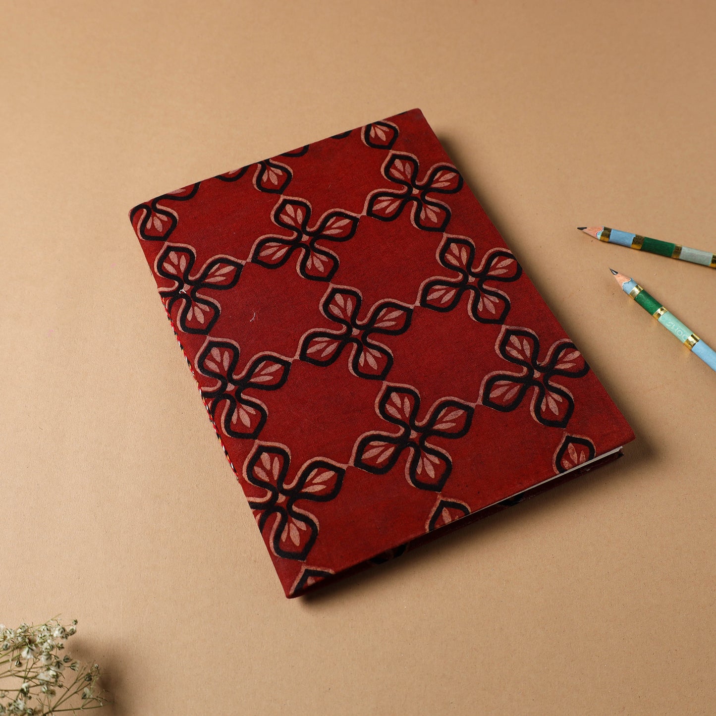 Red - bindaas fabric cover handmade paper notebook (9 x 7
