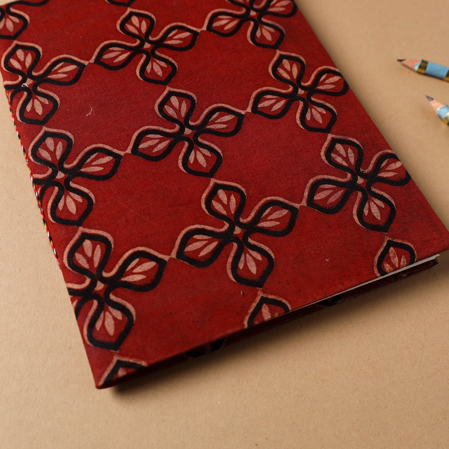 Red - bindaas fabric cover handmade paper notebook (9 x 7
