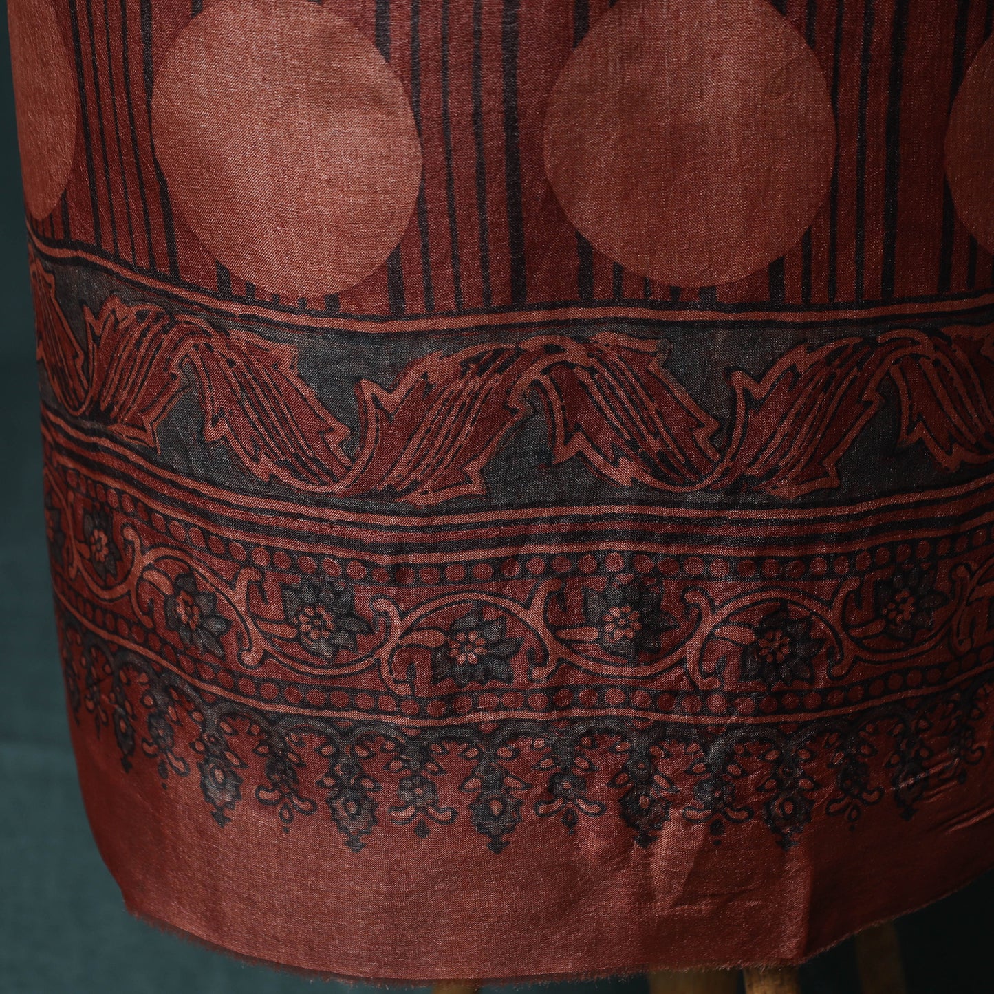 Red - 2pc Ajrakh Hand Block Print Handloom Tussar Silk Natural Dyed Unstitched Dress Material Kurta Set 17