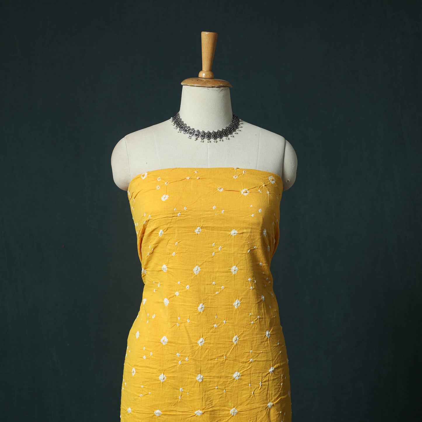 Yellow - Kutch Bandhani Tie-Dye Cotton 2pc Unstitched Dress Material Kurta Set with Earrings 36