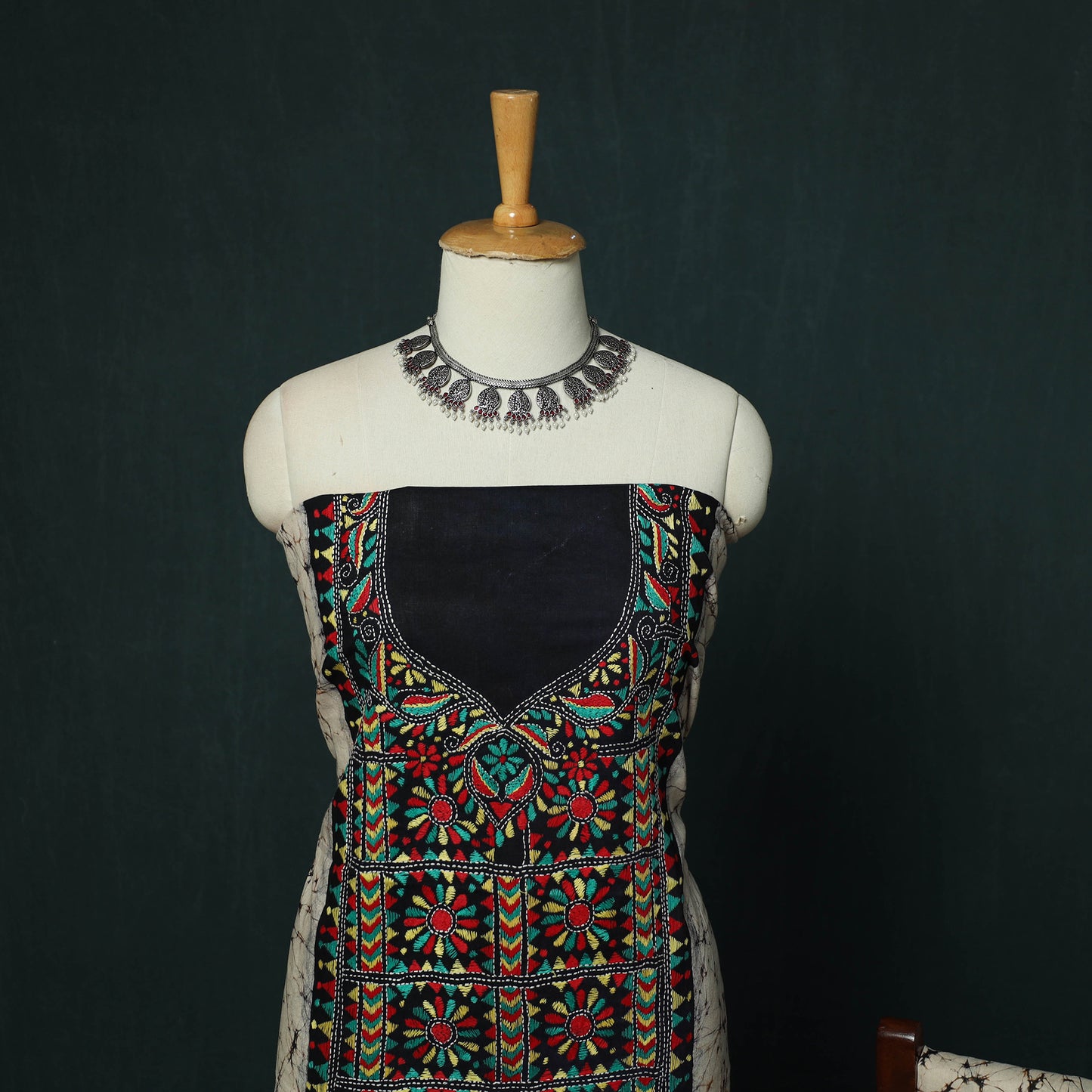Bengal Kantha Work Cotton 3pc Unstitched Batik Print Dress Material Suit Set 21