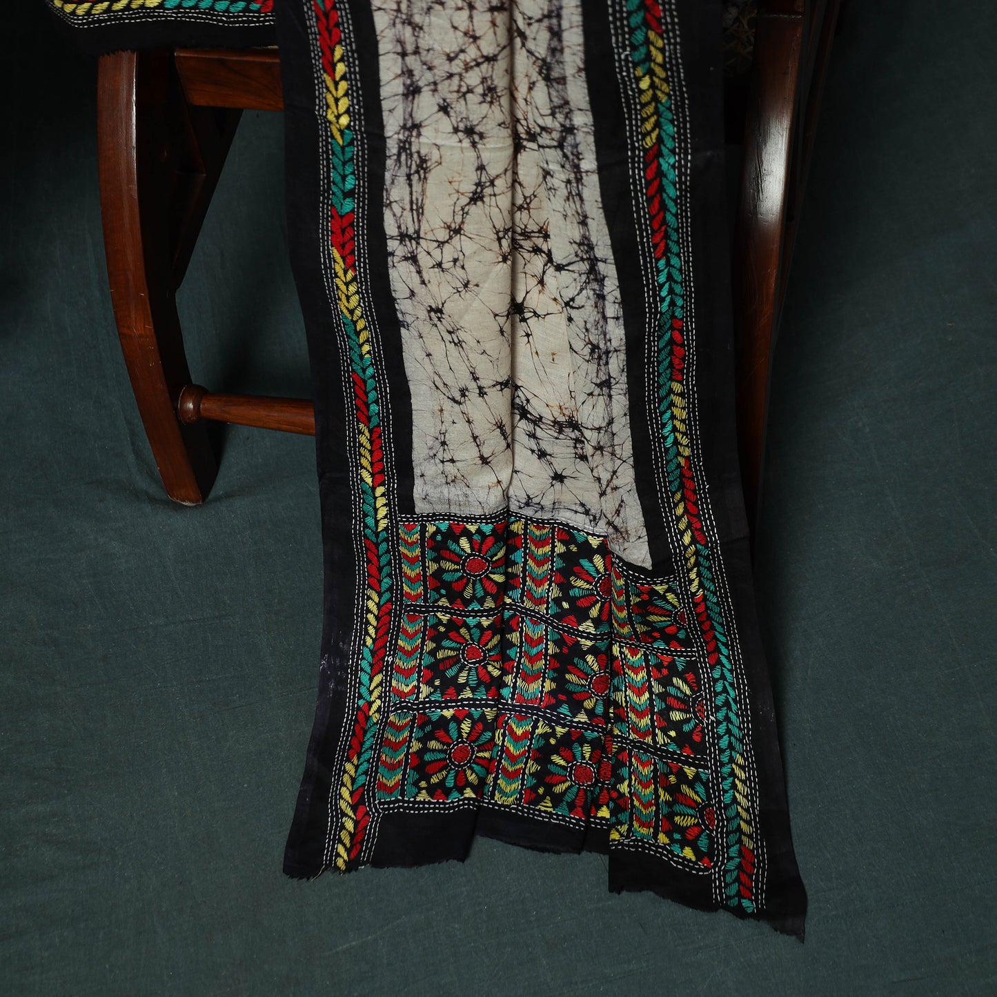 Bengal Kantha Work Cotton 3pc Unstitched Batik Print Dress Material Suit Set 21
