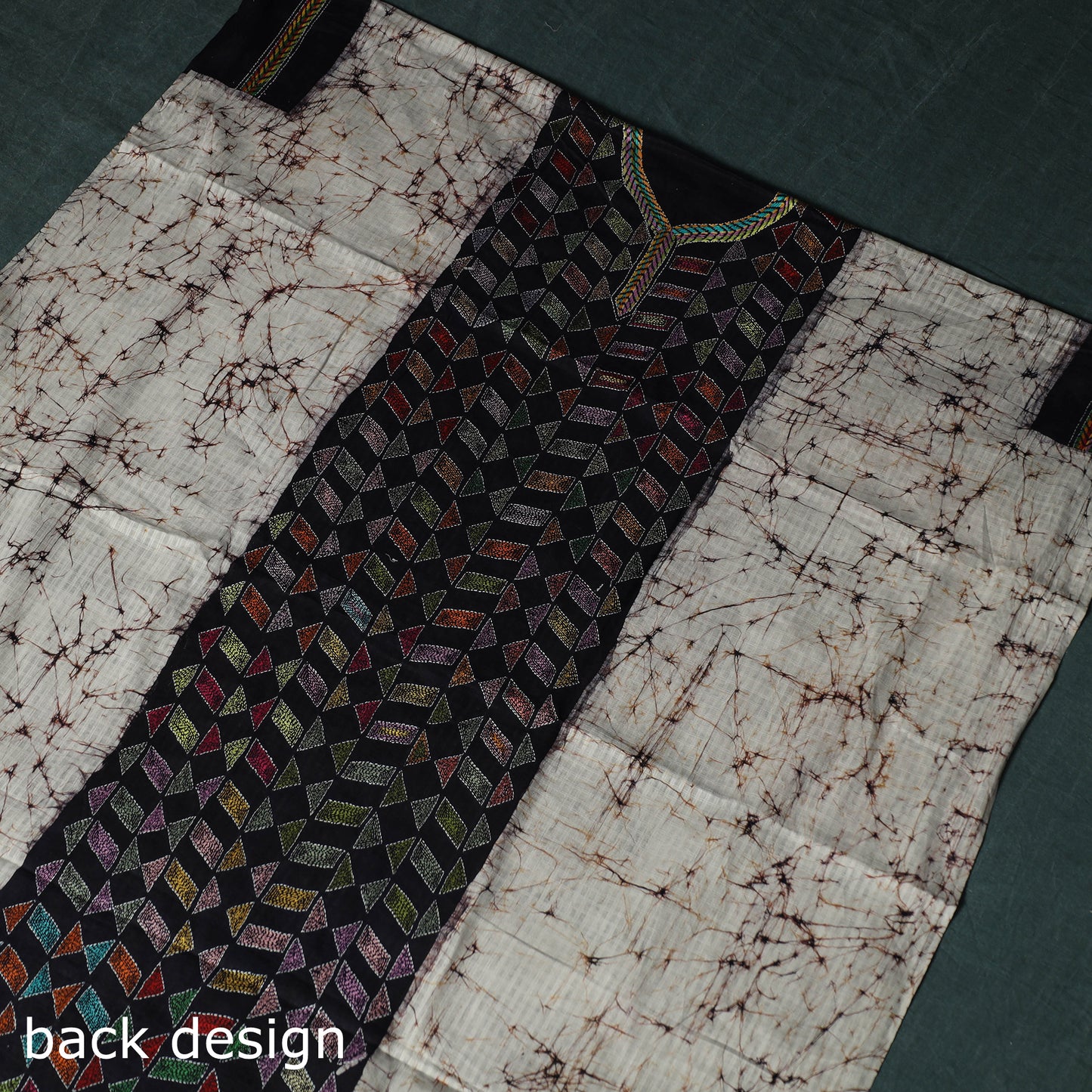 Bengal Kantha Work Cotton Unstitched Batik Print Kurta Material (2.5m) 02