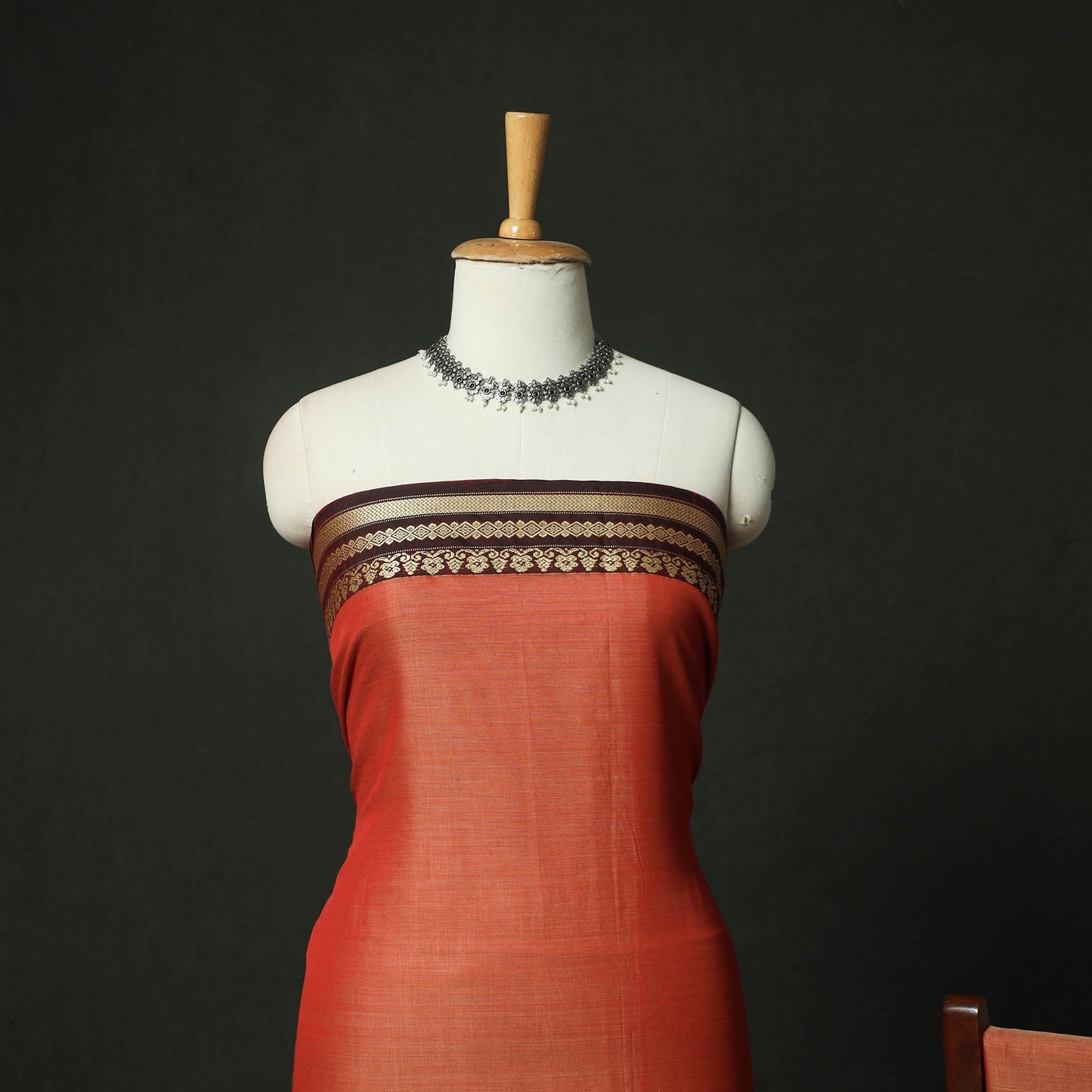 Red - Dharwad Woven Mercerised Cotton 3pc Unstitched Dress Material Suit Set 03