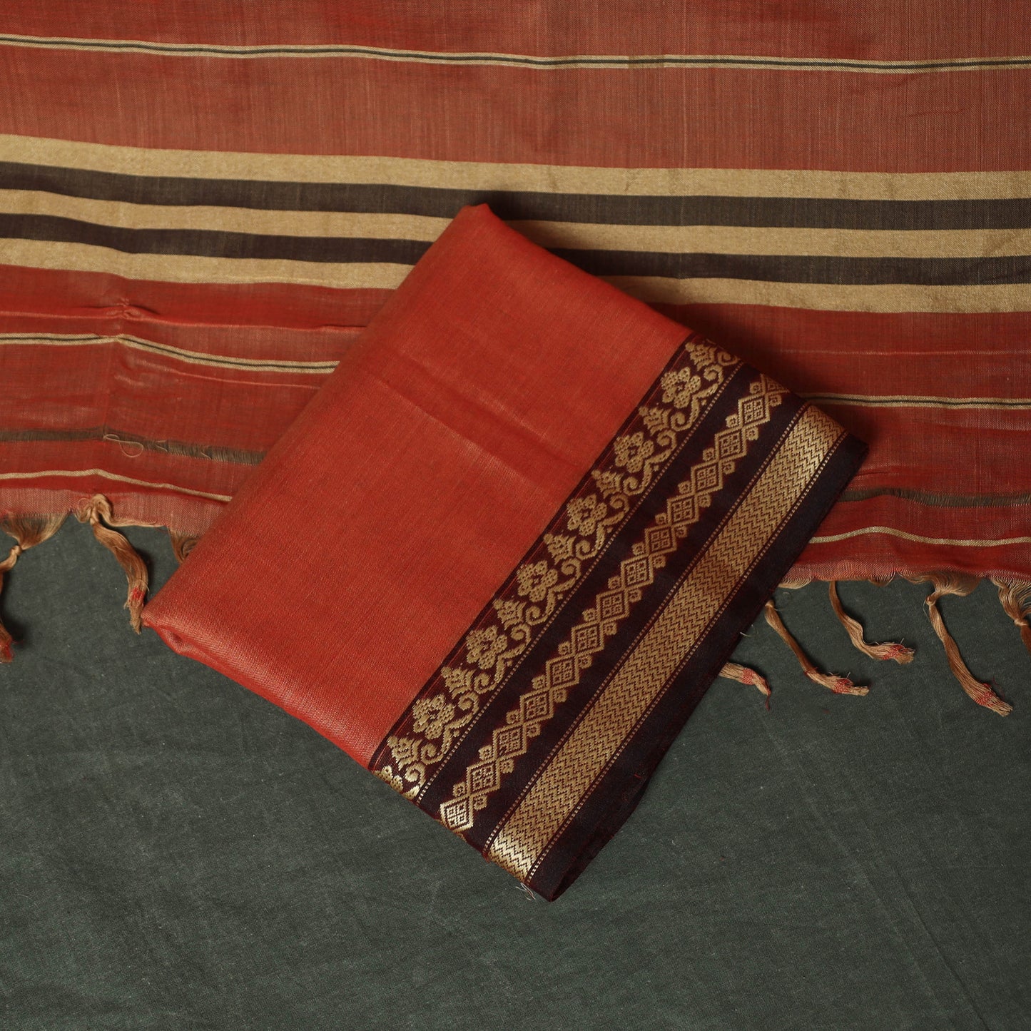 Red - Dharwad Woven Mercerised Cotton 3pc Unstitched Dress Material Suit Set 03